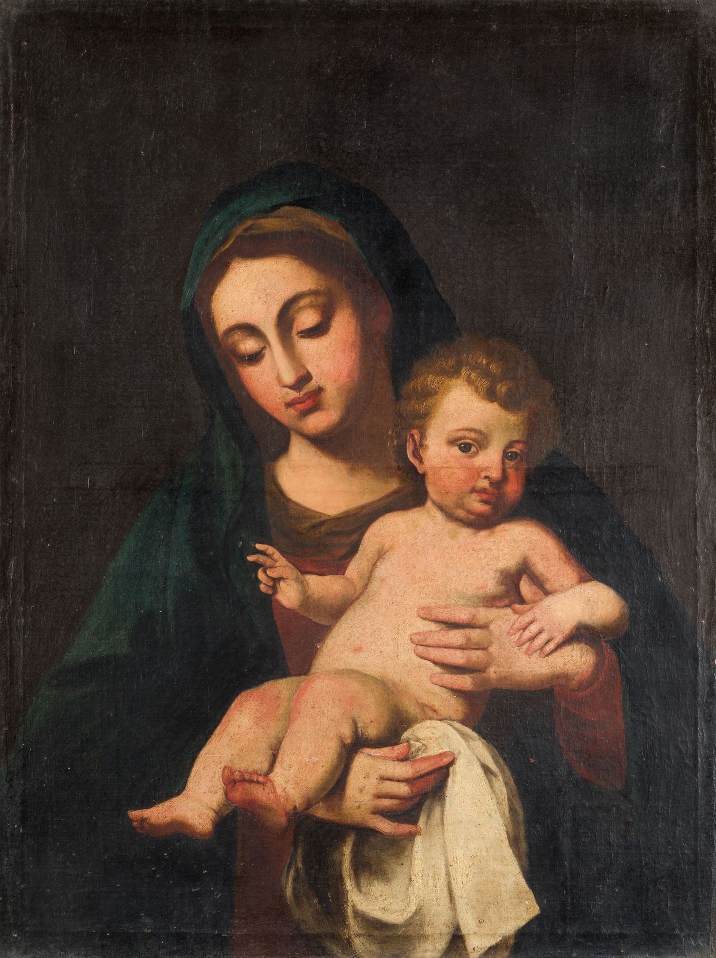 SPANISH SCHOOL (XVIII / XIX C) "The virgin with Child" The painting is modelled &hellip;