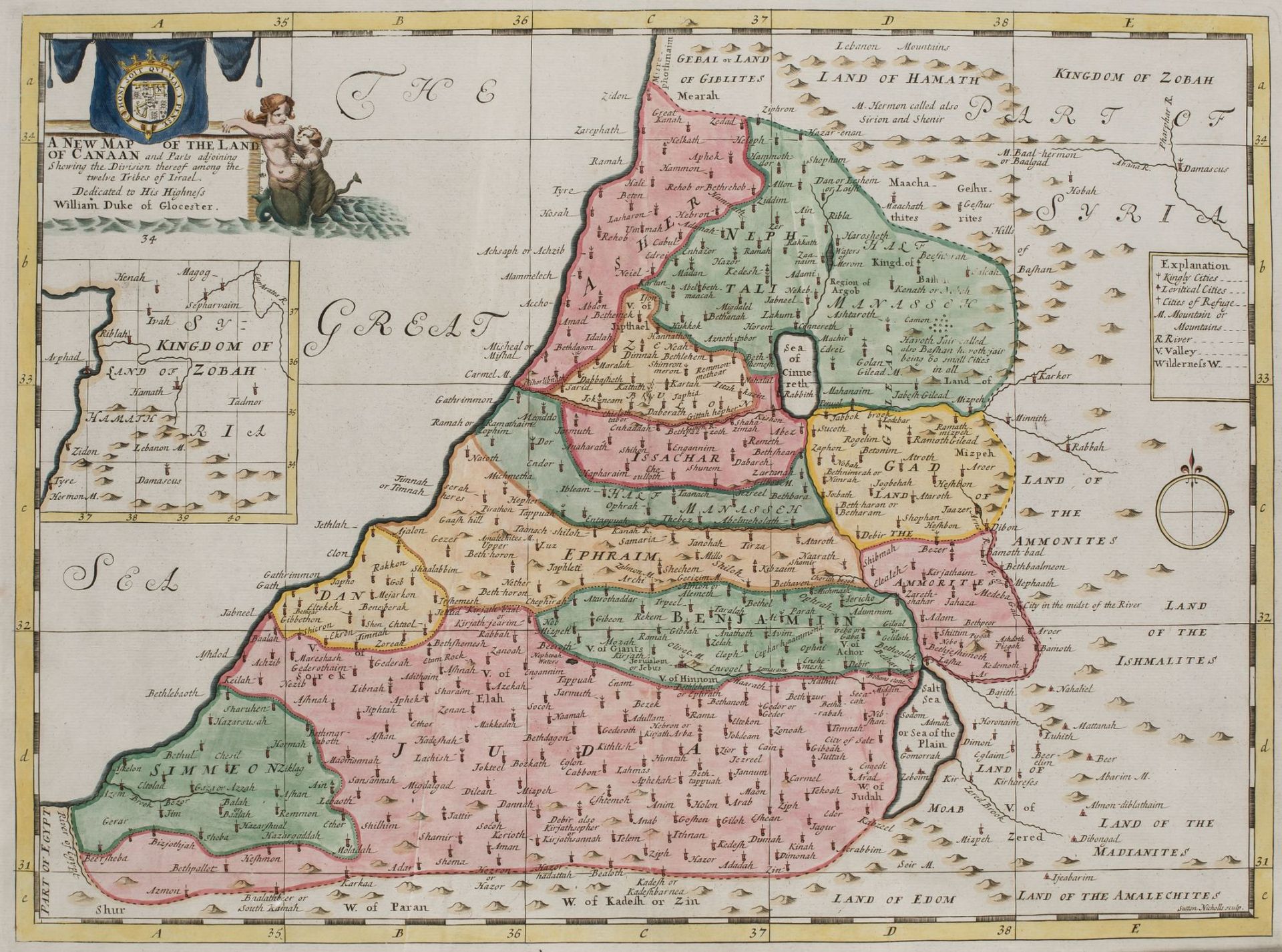 EDWARD WELLS (1667 / 1727) "Map of the Holy Land with the twelve Tribes of Israe&hellip;