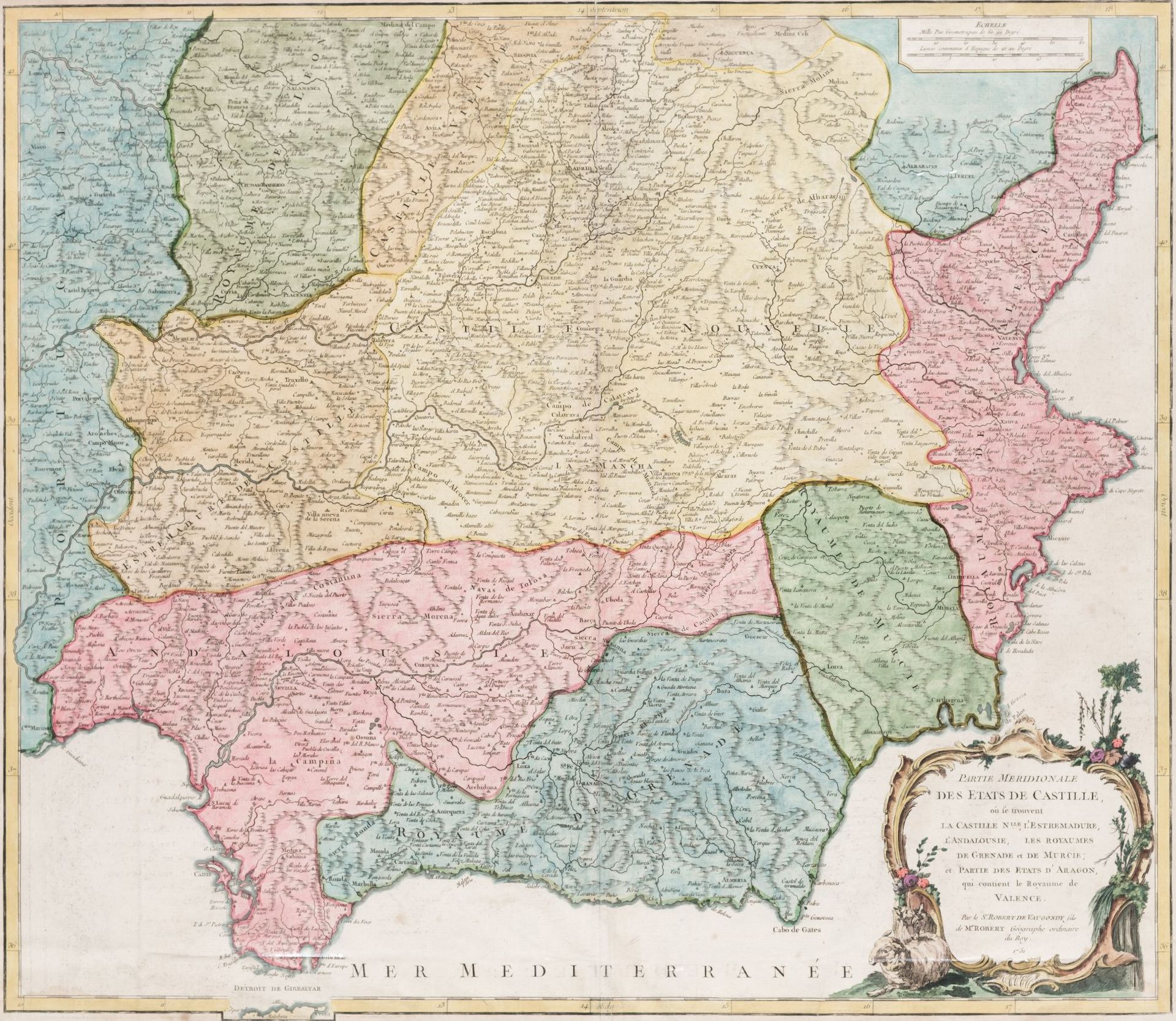GILLES ROBERT DE VAUGONDY (1688 / 1766) "Map of New Castile" Mapa de Castilla de&hellip;