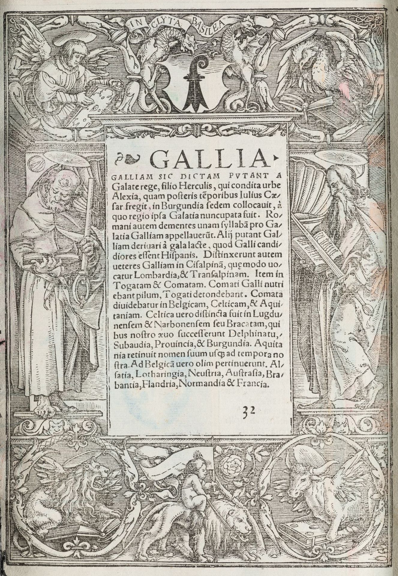 SEBASTIAN MÜNSTER (1489 / 1552) "Modern Map of Gallia", 1552 Imprimé sur une feu&hellip;
