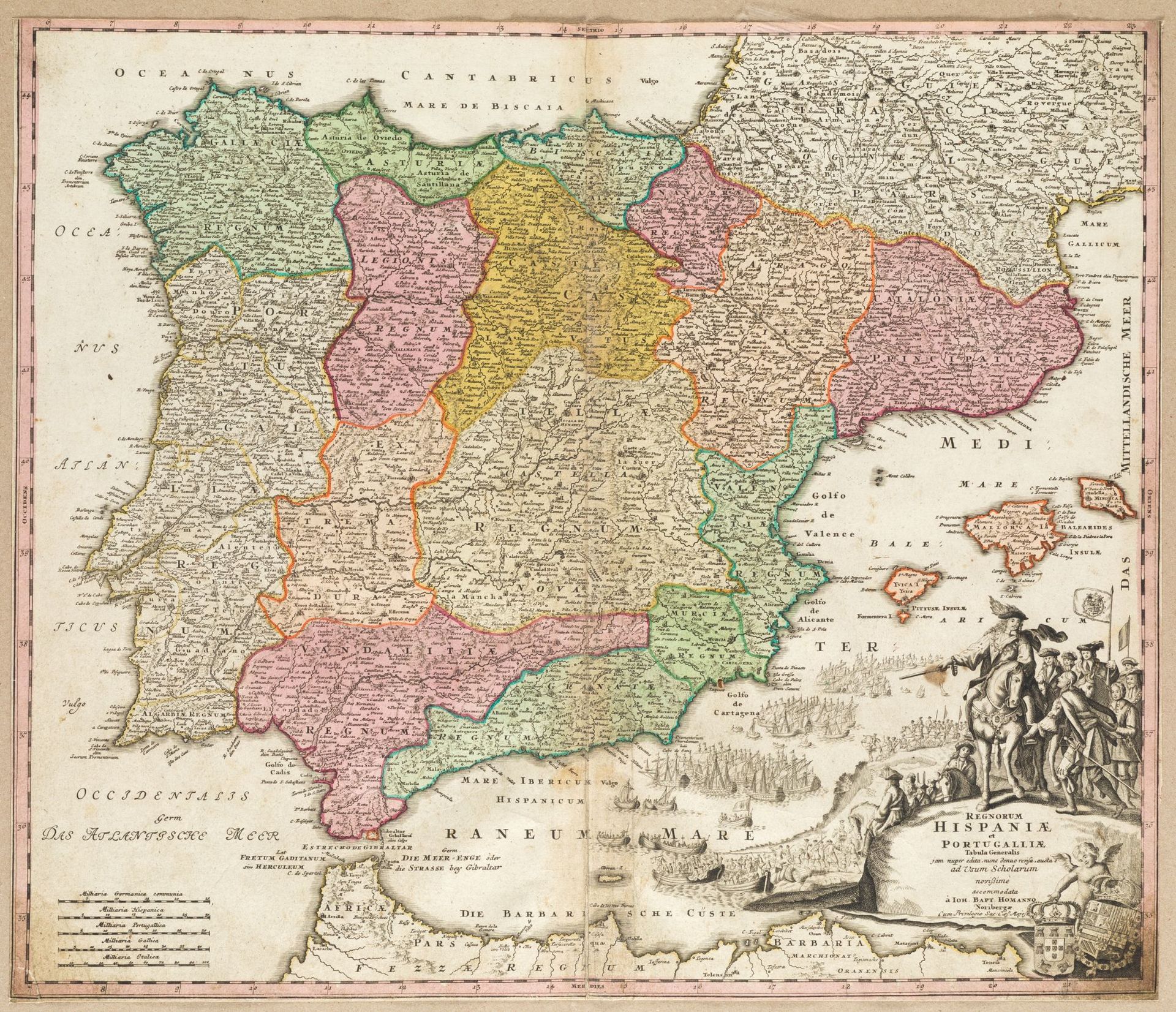 JOHANN BAPTISTE HOMANN (1664 / 1724) "Map of Spain and Portugal, with the embark&hellip;