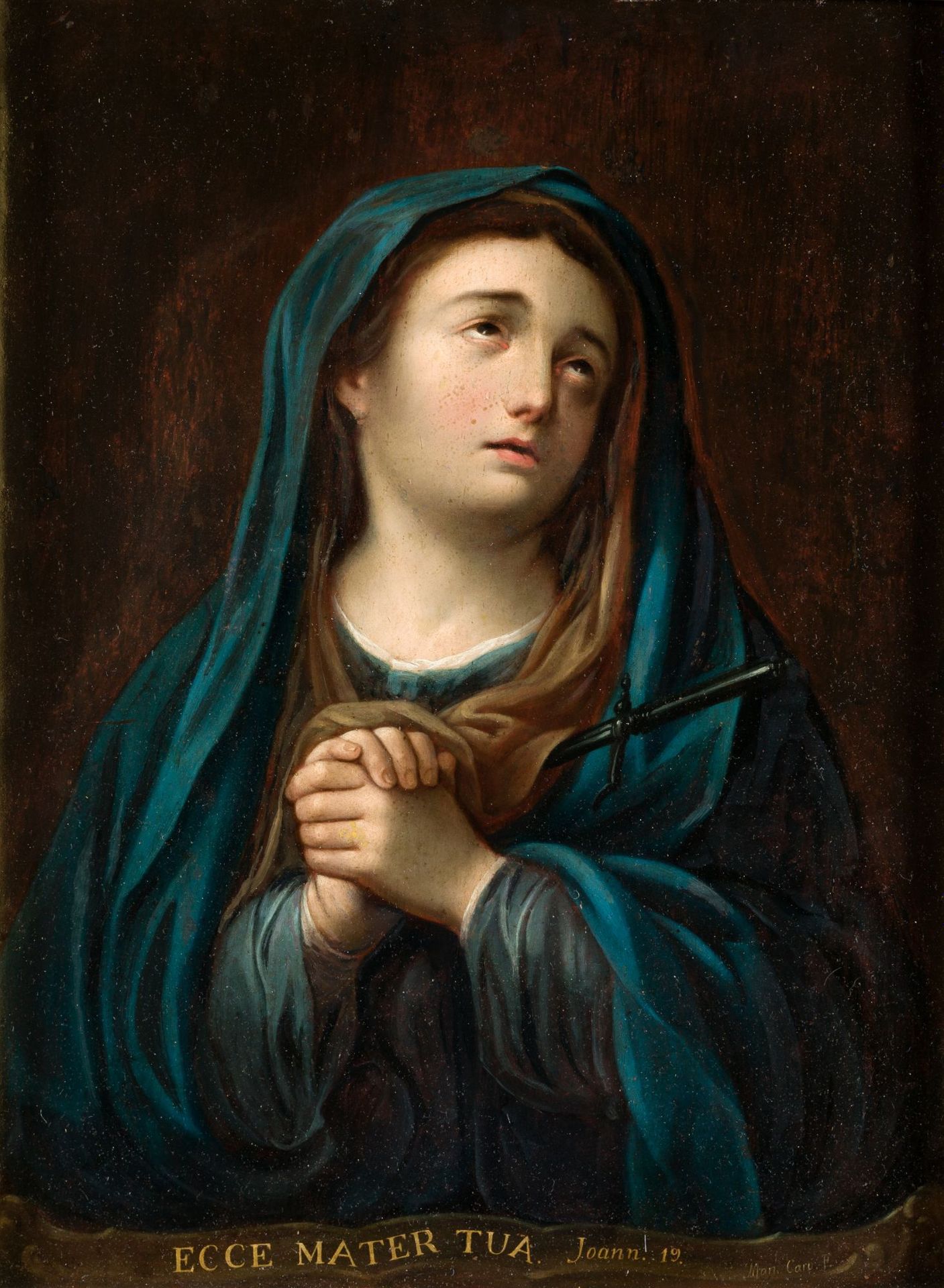 MANUEL CARO (1752 / 1820) "Virgin of Sorrows" Firmato in basso a destra. Iscritt&hellip;