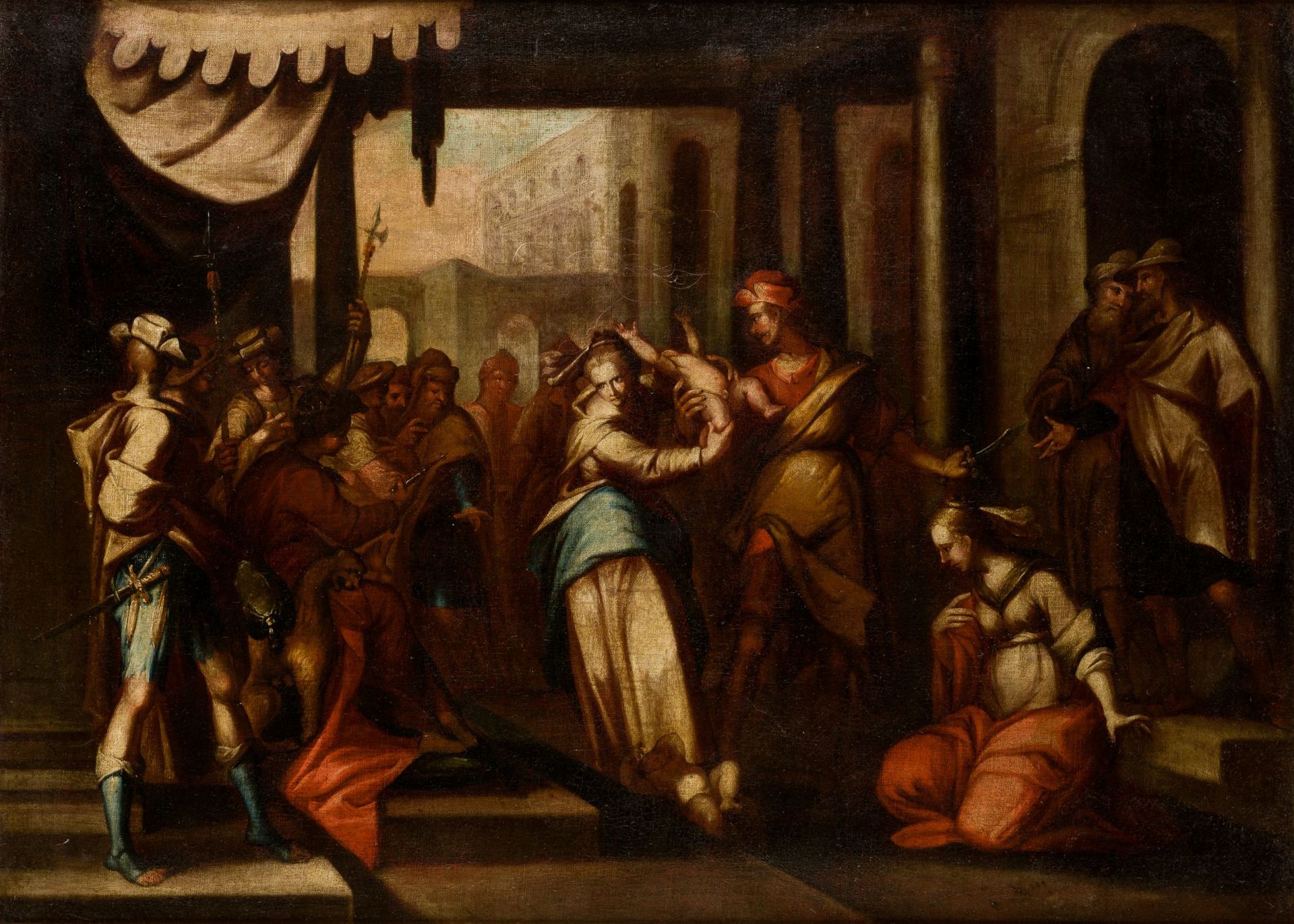 ANONYMOUS ( XVII / XVIII C) "The Judgement of Solomon" .布面油画. 80 x 112 cm