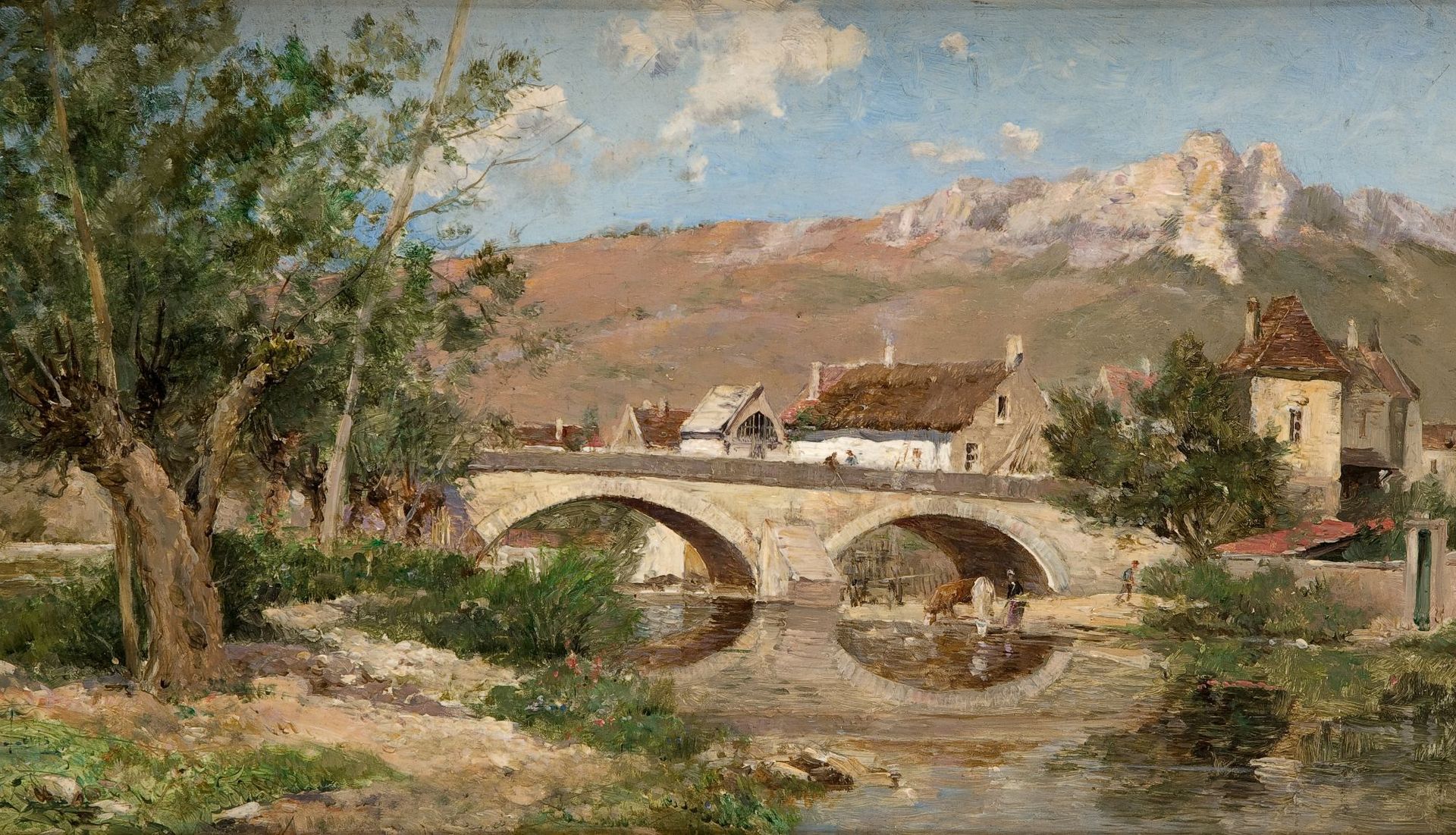 MAURICE LEVIS (1860 / 1940) "Le Pont à Mailly-le-Château" Signiert M. Levis und &hellip;