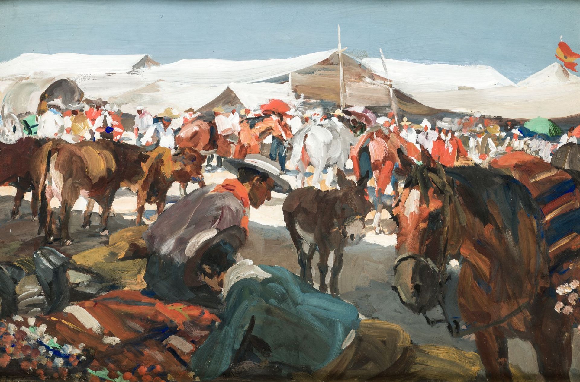 ROBERTO DOMINGO Y FALLOLA (1883 / 1956) "Feria (Marché espagnol)" 坚守在下层的边缘地带。.纸板&hellip;