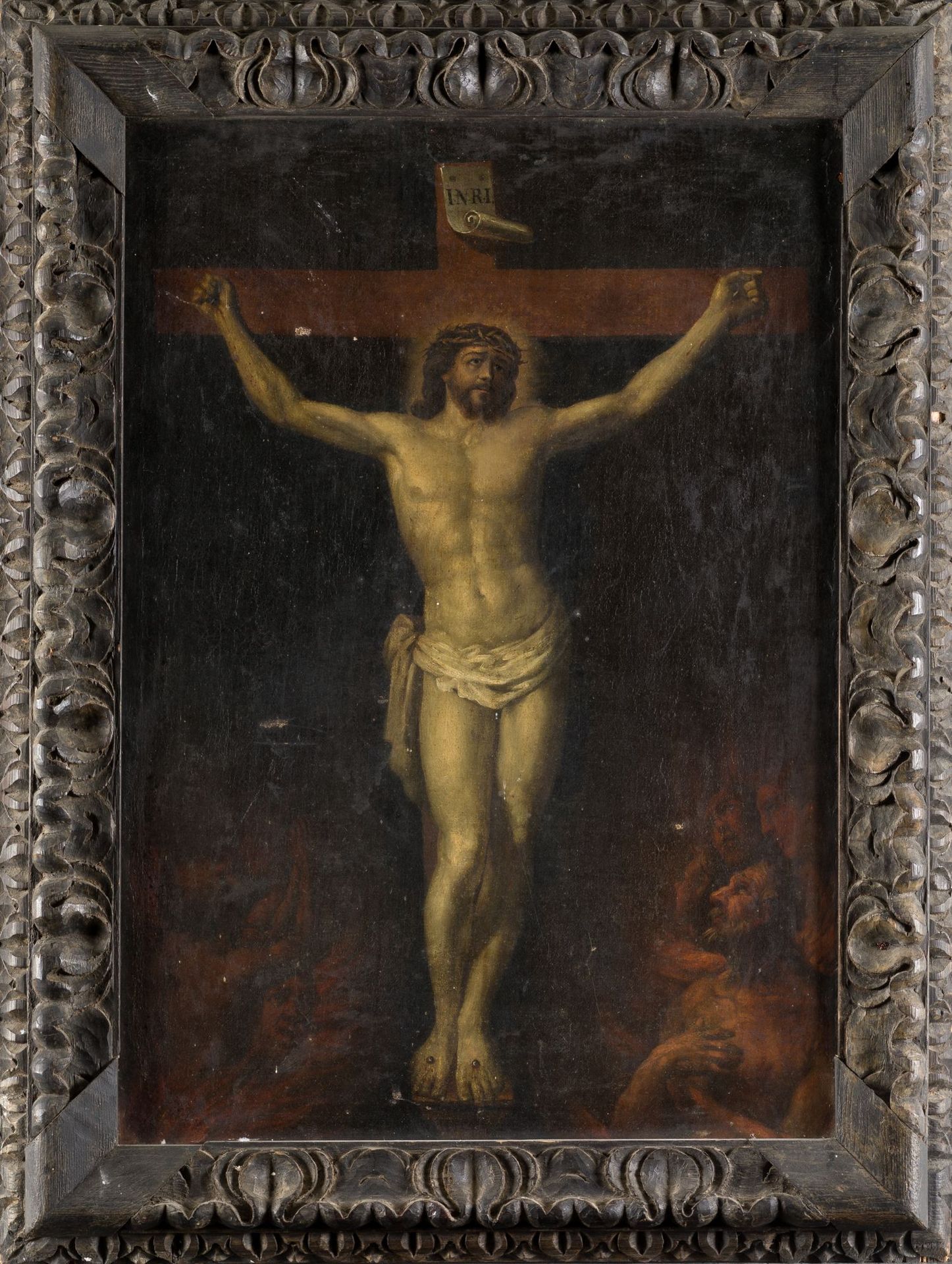 MADRID SCHOOL (XVIII C / .) "Christ on the Cross with the Souls in Purgatory" 在背&hellip;