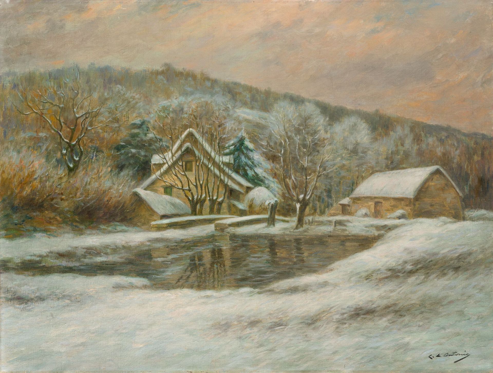 CRISTOBAL DE ANTONIO (1862 / .) "Snowy landscape" Signé dans la marge inférieure&hellip;