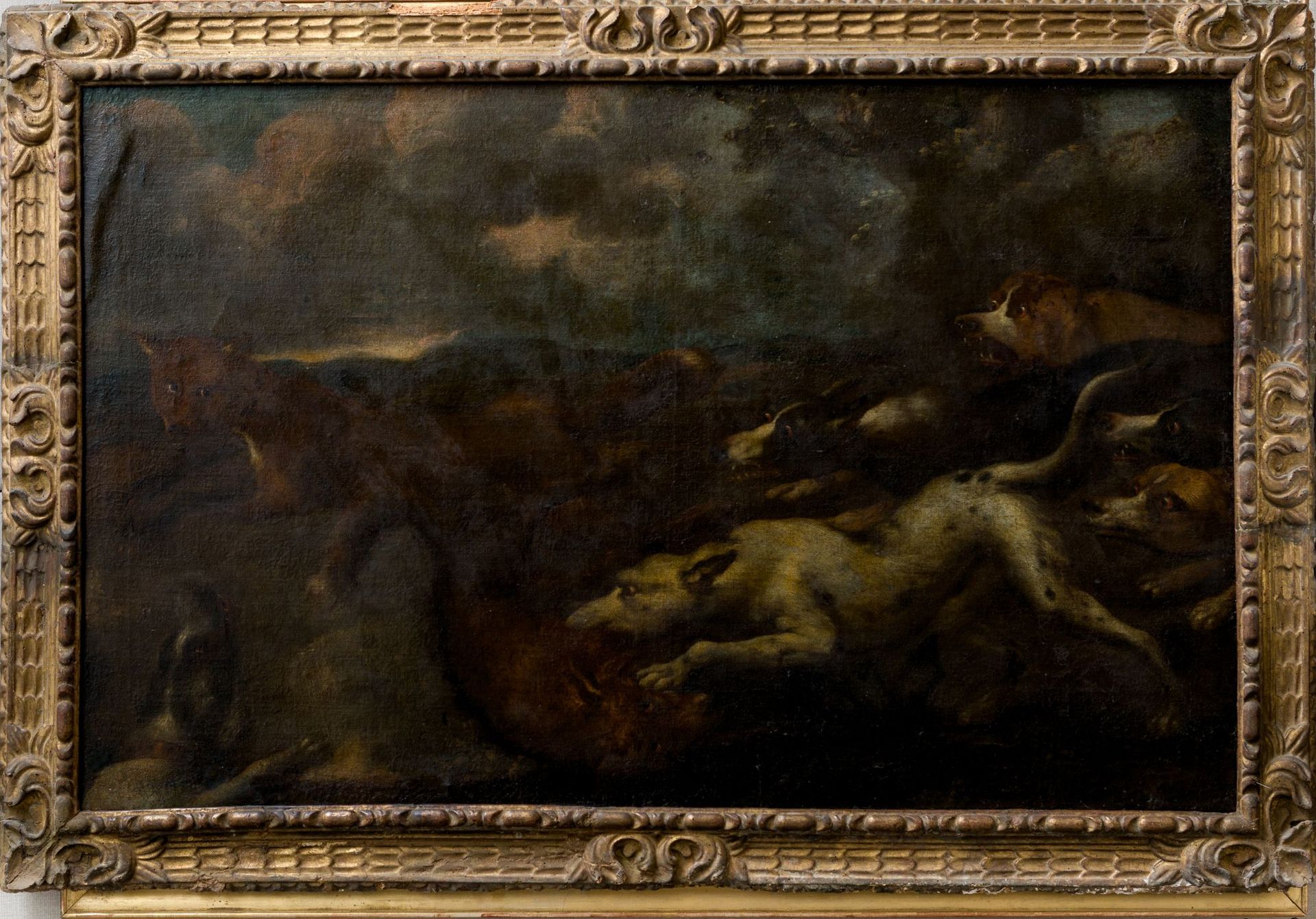 FOLLOWER OF FRANS SNYDERS (XVII-XVIII C / .) "Hunting scene" Présenté dans un ca&hellip;