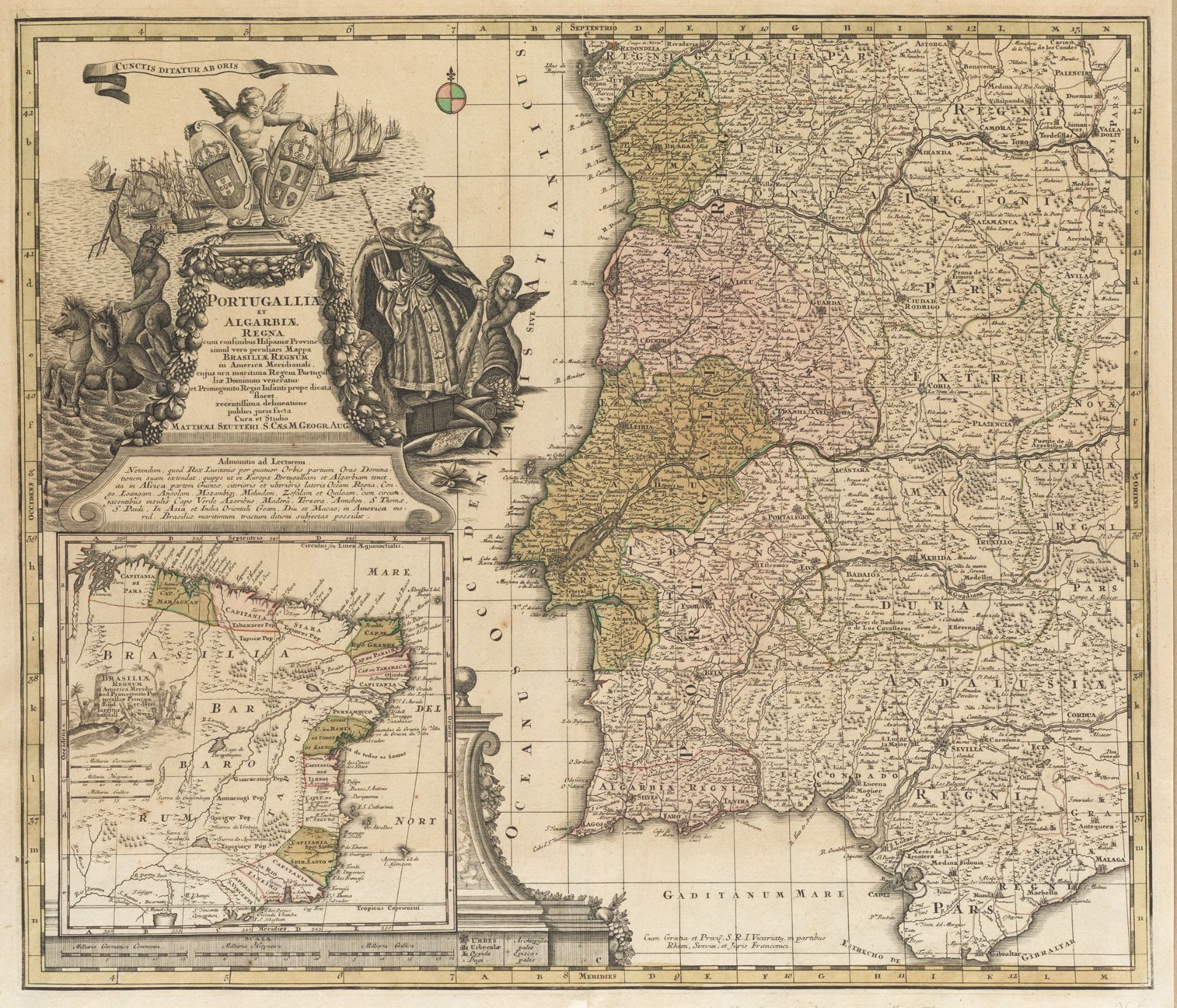MATTHAEUS SEUTTER (1678 / 1756) "Map of Portugal and Western Spain", 1731. Illum&hellip;