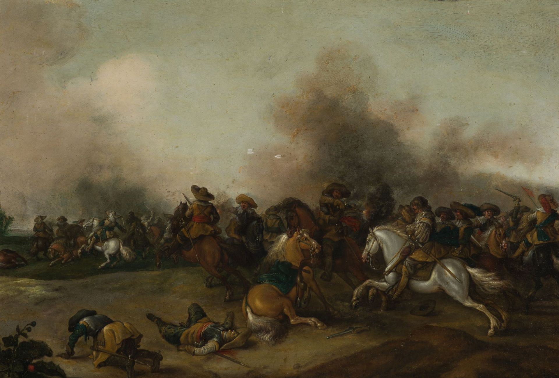 PIETER MEULENER (1602 / 1654) "Battle scene" . Öl auf Kupfer.46,5 x 67 cm