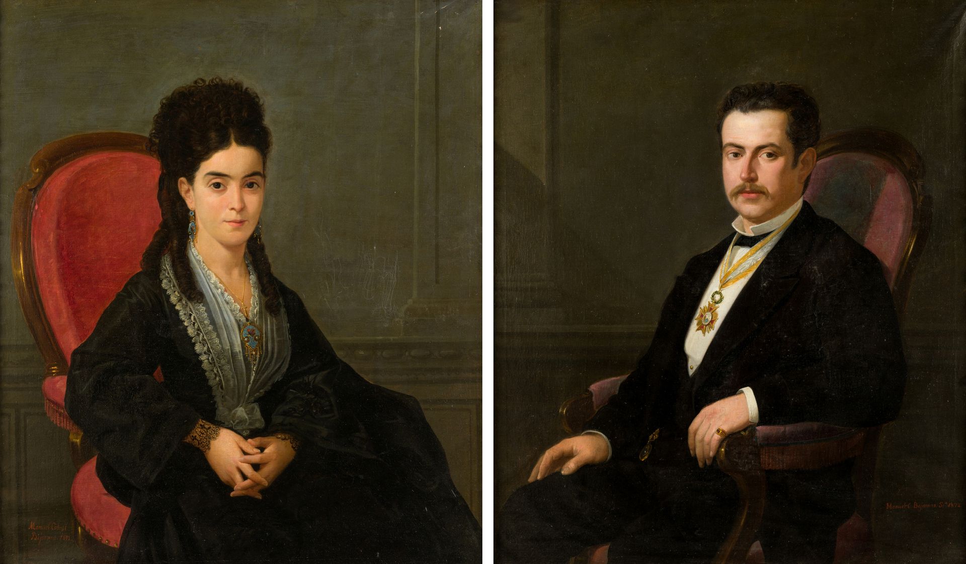 MANUEL CABRAL AGUADO BEJARANO (1827 / 1891) "Portrait of a Lady" and "Portrait o&hellip;