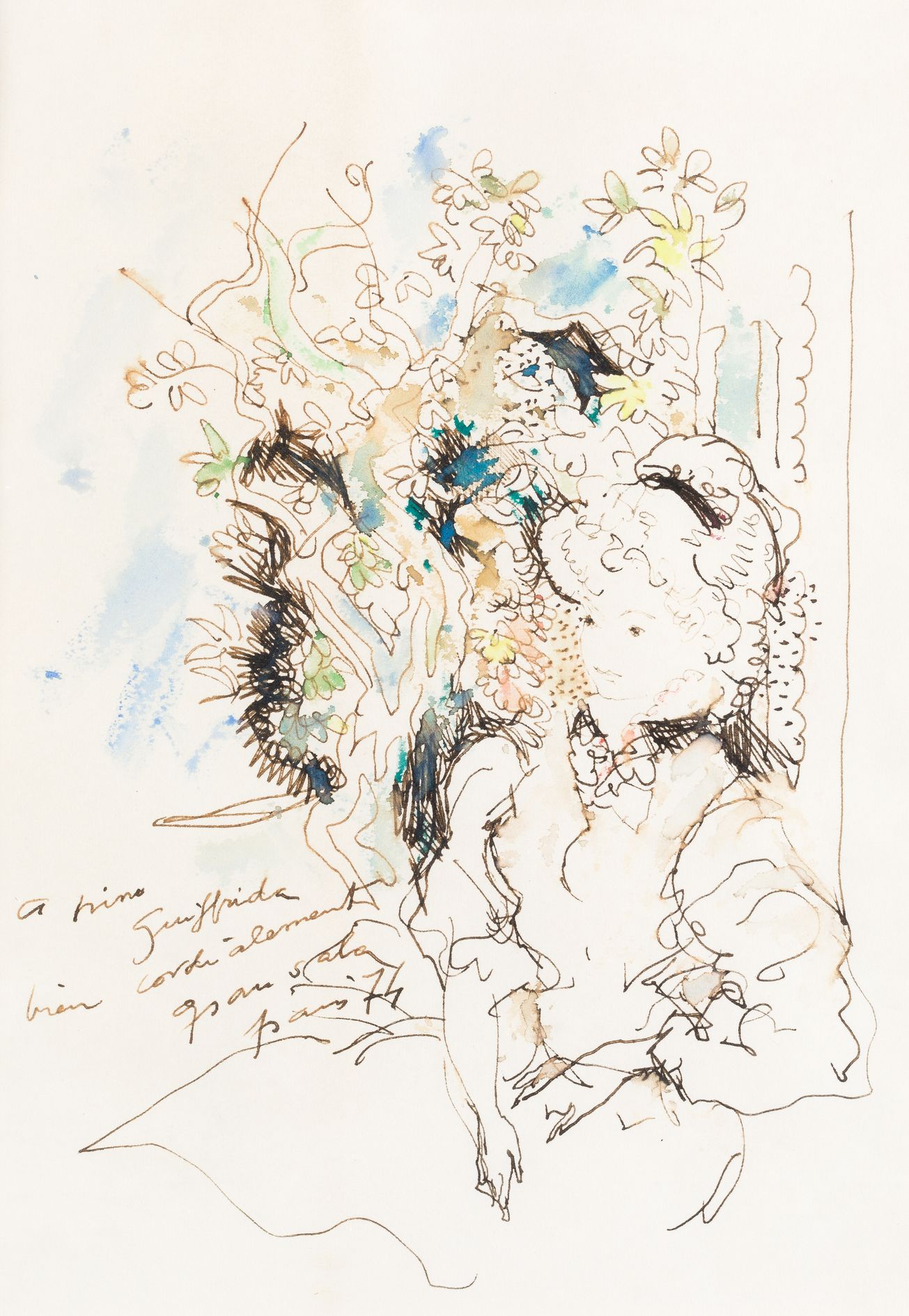 EMILIO GRAU SALA (1911 / 1975) "Young girl with flowers", 1974 Signed, dedicated&hellip;