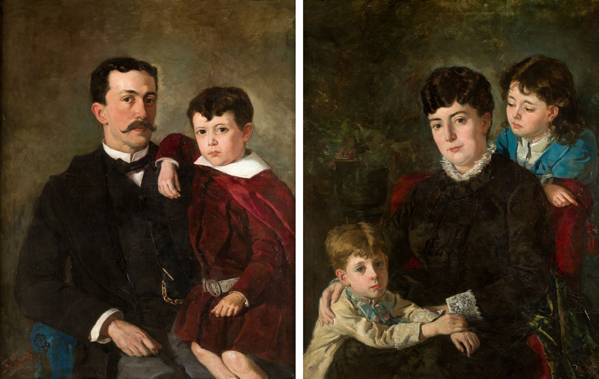 TOMÁS MUÑOZ LUCENA (1860 / 1943) "Family Portraits" One signed in the lower left&hellip;