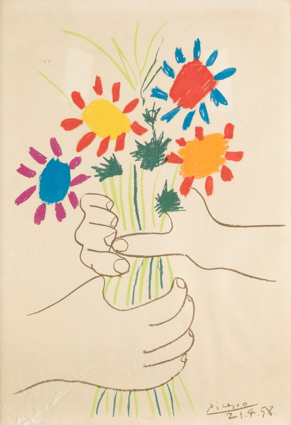 PABLO RUIZ PICASSO (1881 / 1973) "Bouquet of flowers 版面上有签名和日期21.4.58。转载于:"毕加索为新&hellip;