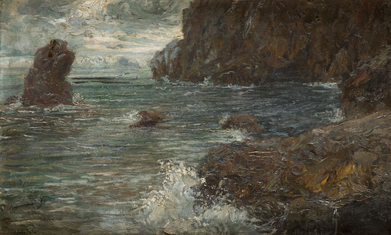 JUAN JOSÉ GÁRATE CLAVERO (1870 / 1939) "Marine" 左下角有签名。布面油画。40 x 65 cm
