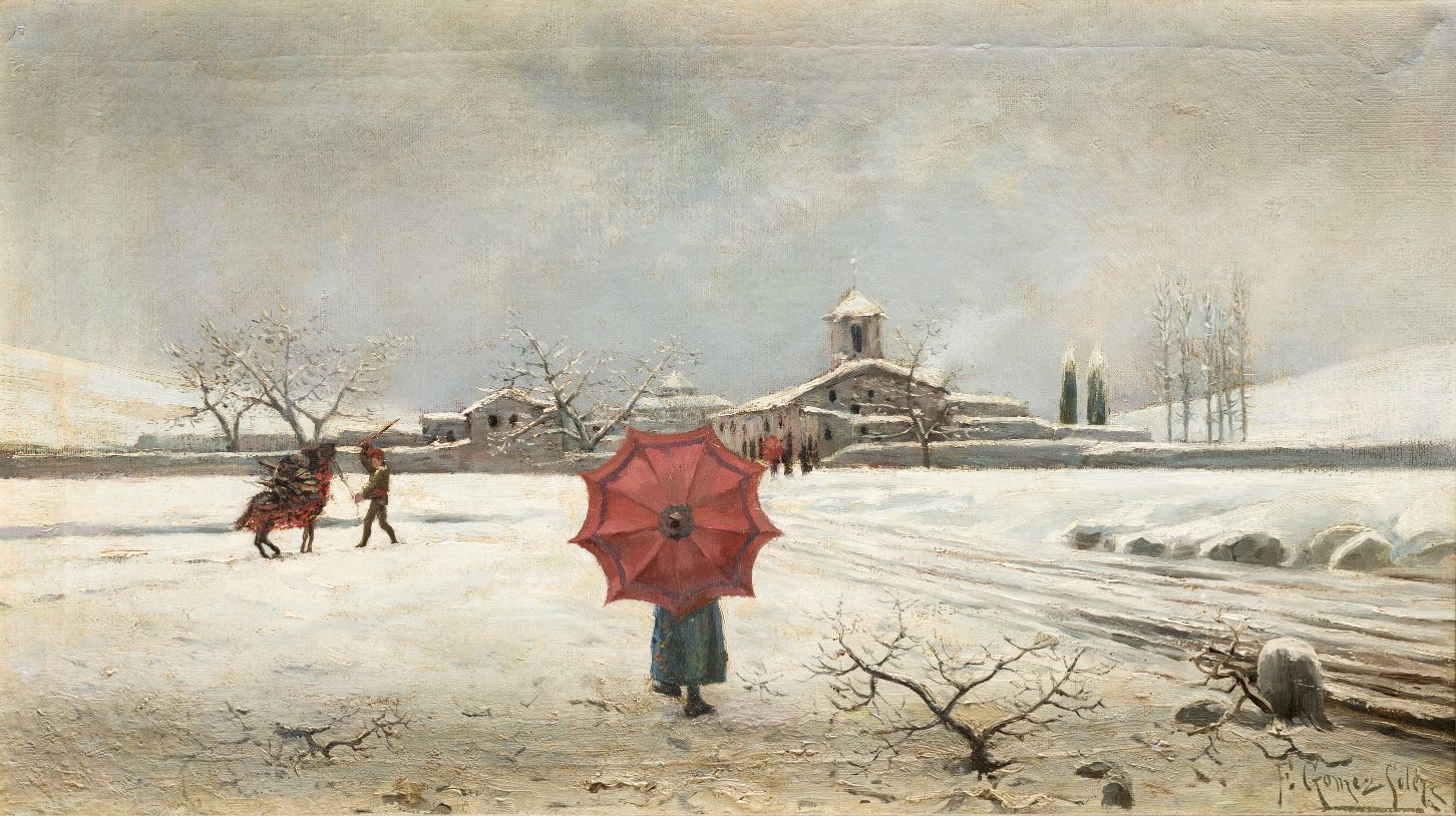 FRANCISCO GÓMEZ SOLER (1870 / 1899) "Snowy landscape" Firmato in basso a destra.&hellip;