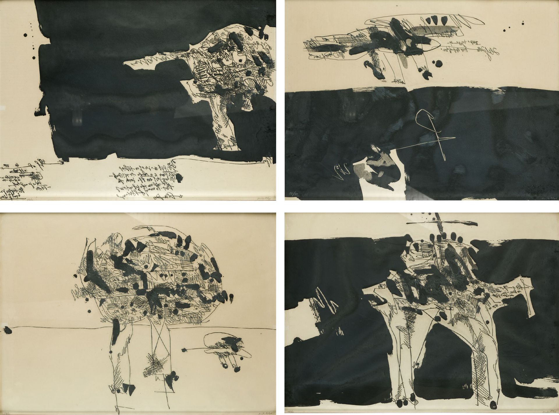 MANUEL MILLARES (1926 / 1972) "Anthropofauna", 1970 Quatre gravures encadrées (1&hellip;