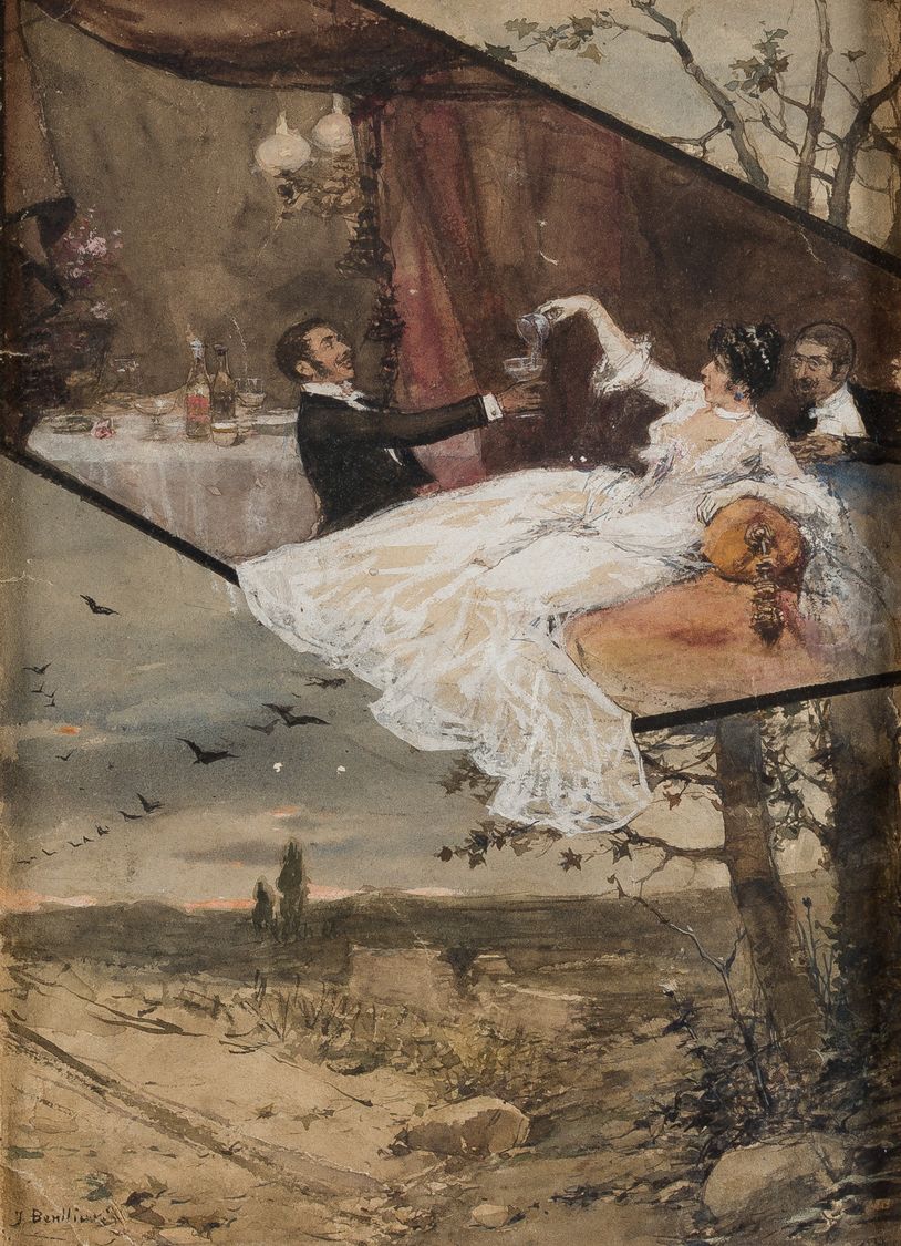 JOSE BENLLIURE Y GIL (1855 / 1937) "The bride and groom" Signé dans le coin infé&hellip;
