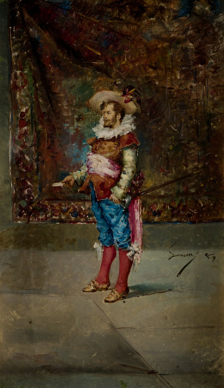 EUGENIO LUCAS VILLAMIL (1858 / 1918) "Gentleman", 1883 右侧有签名和草书。布面油画，38 x 21,5 c&hellip;
