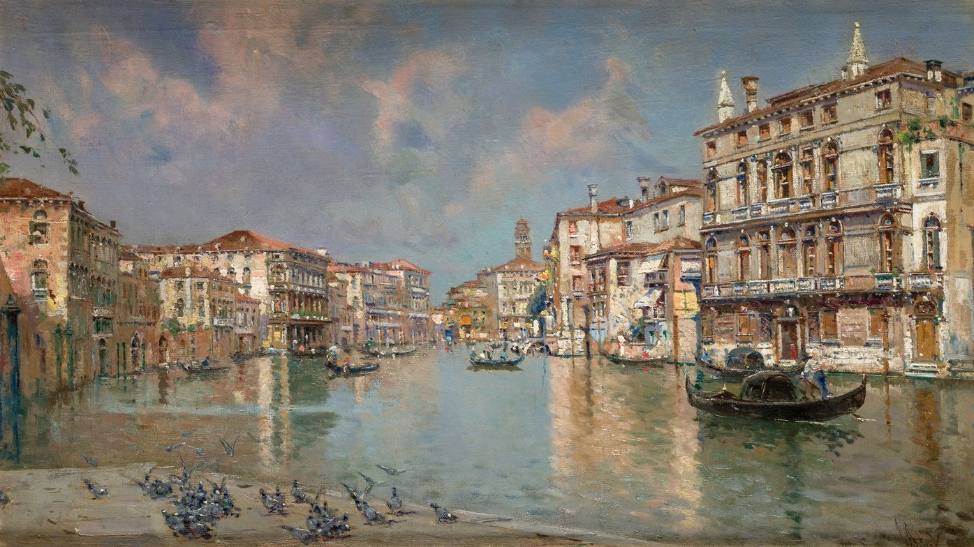 ANTONIO REYNA (1862 / 1937) "Venice Canal" 在右下角有签名和位置。布面油画. 29 x 50 cm