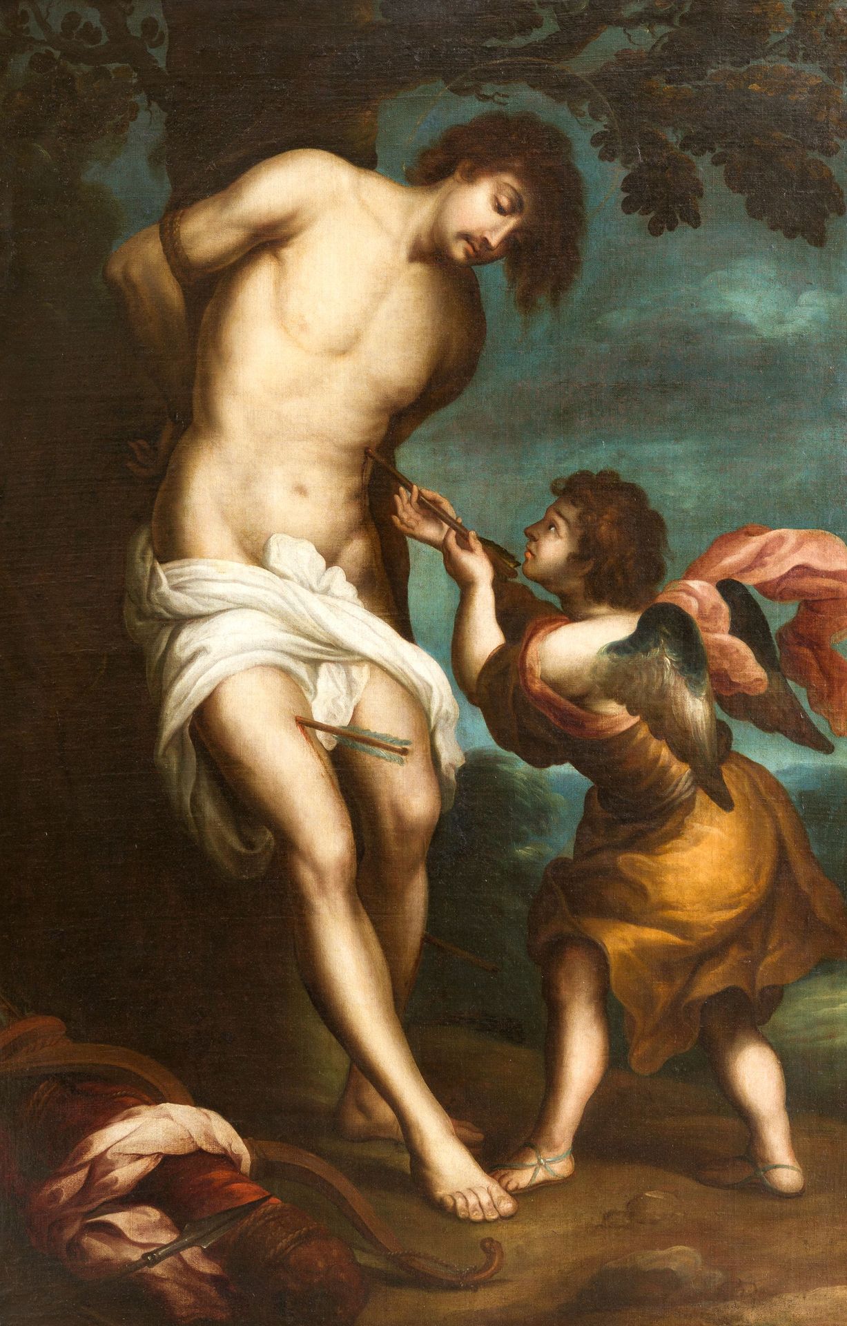FOLLOWER OF GERARD SEGHERS (C. 17th / .) "St. Sebastian comforted by the angel" &hellip;