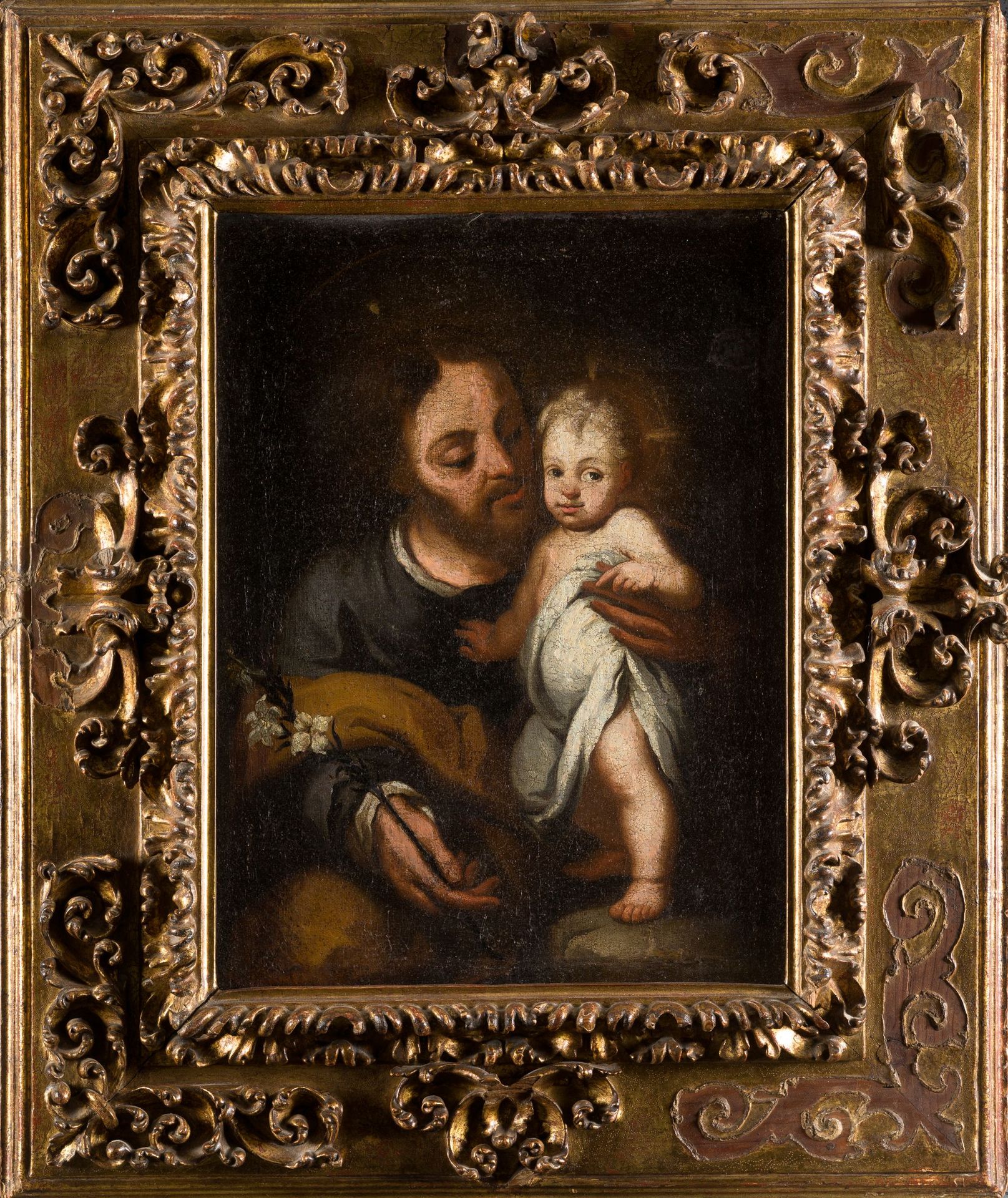 SPANISH SCHOOL (C. 17th / C. 18th) "St. Joseph with The Child" Misure con cornic&hellip;