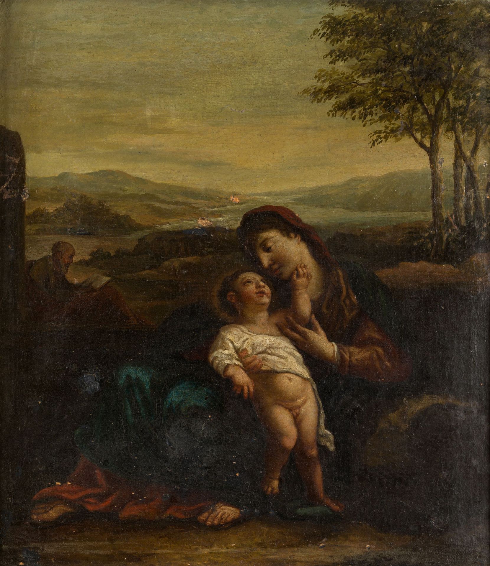 FRENCH SCHOOL (C. 17th / .) "Rest on the flight to Egypt". 布面油画。49,5 x 44 cm
