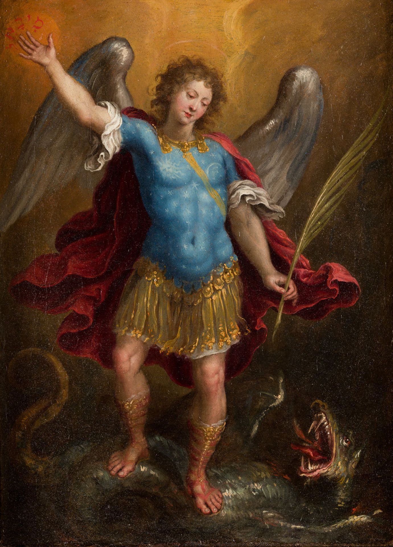 FLEMISH SCHOOL (17th / .) "St Michael the Archangel" Olio su tela. 45,5 x 32,5 c&hellip;