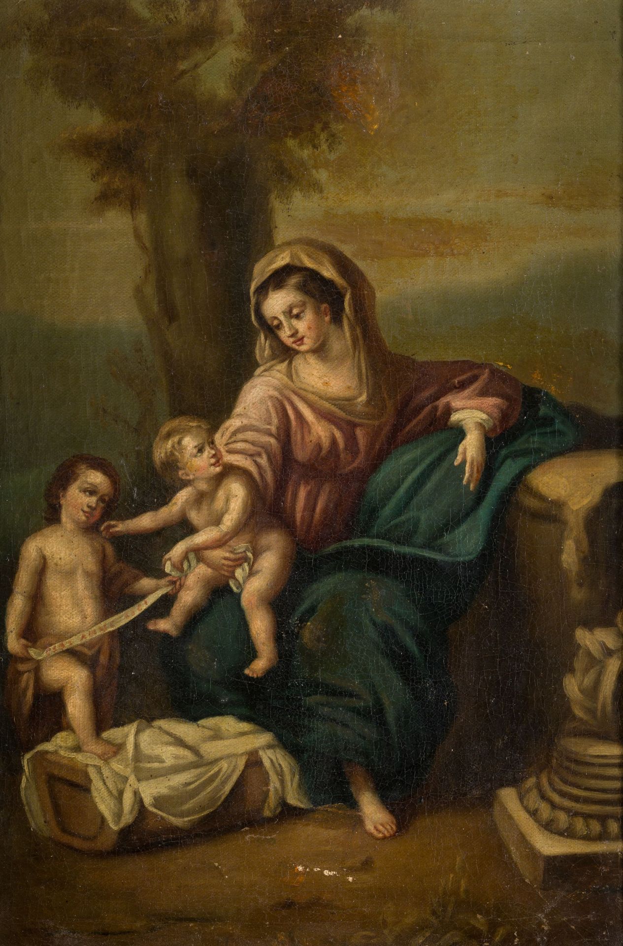 ANONYMOUS (C. 18th / C. 19th) “Holy Family" 布面油画。40 x 28,5 cm