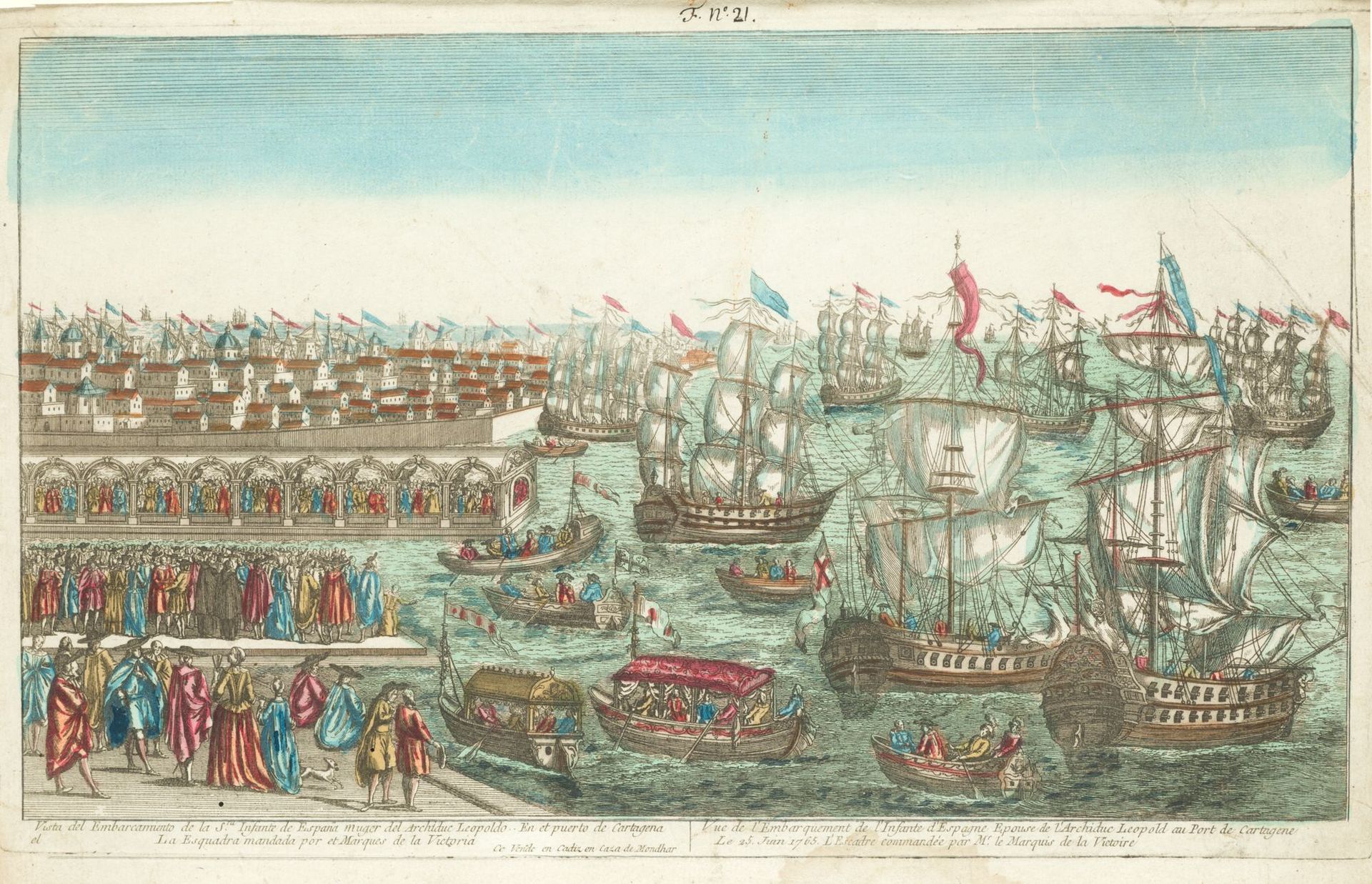 FRENCH SCHOOL (C. 18th / .) "Port of Cartagena" 蚀刻和雕版印刷。查理三世的女儿玛丽亚-路易莎登船的景象，她于17&hellip;