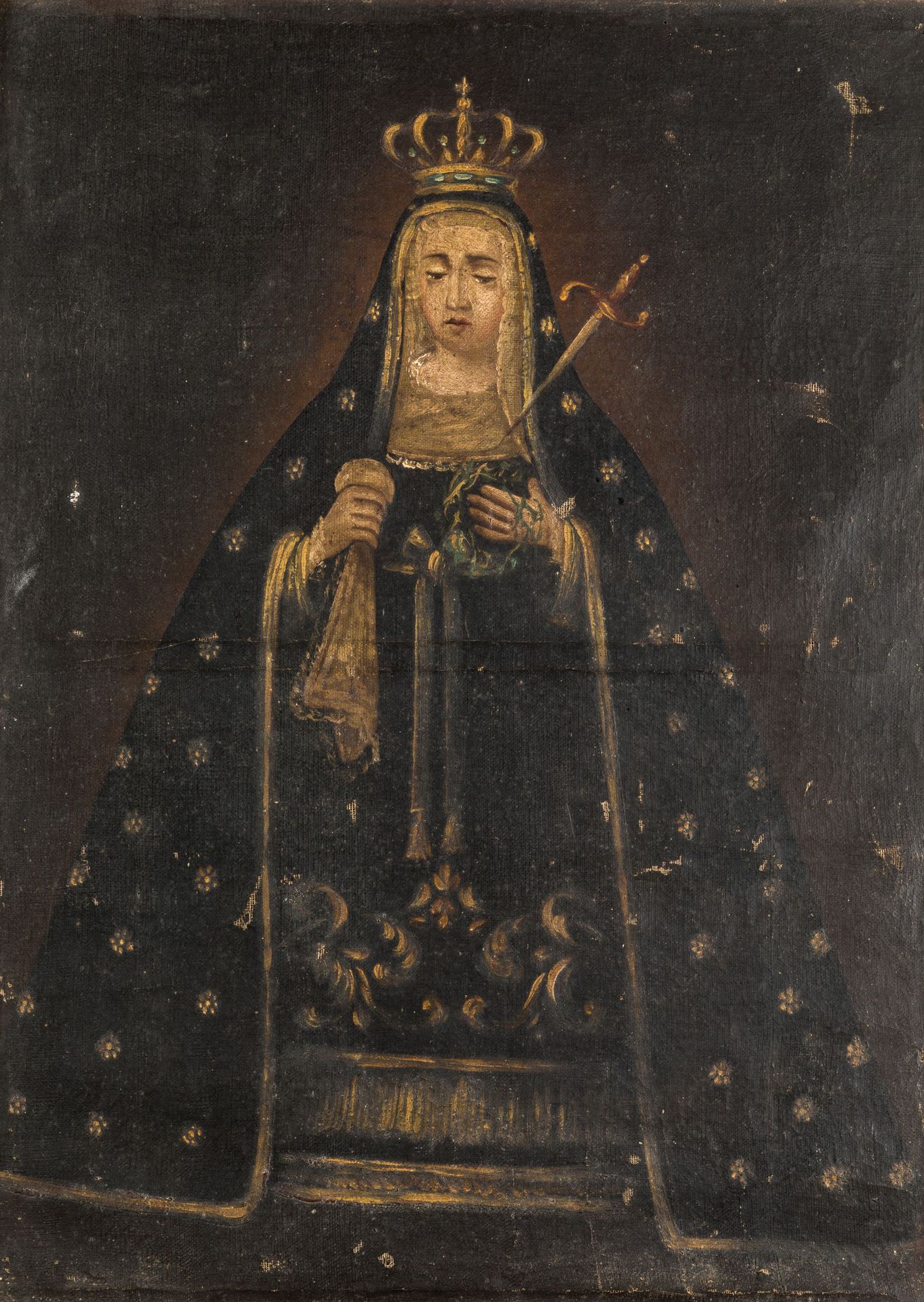 SPANISH SCHOOL (C. 19th / .) "Virgin of Sorrows" Huile sur toile. 83,5 x 61 cm.