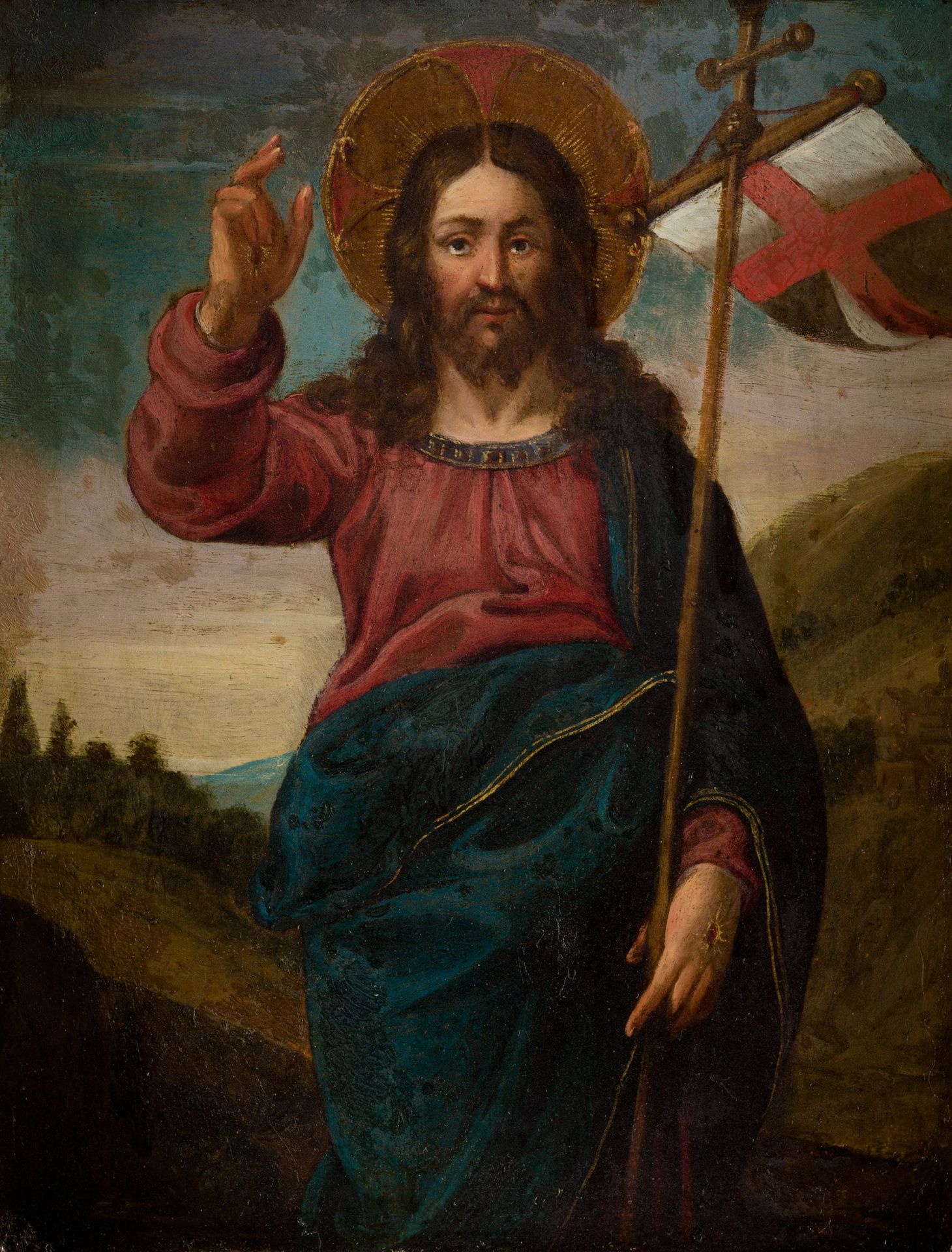 ITALIAN SCHOOL (C. 17th / .) "Risen Christ" Huile sur cuivre. 21 x 16,5 cm.