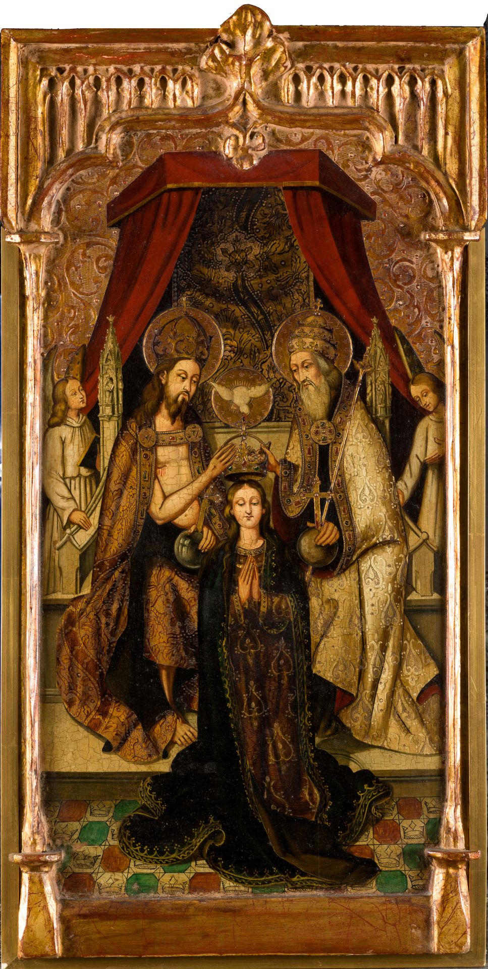 ANONYMOUS (C.20th / .) "Coronation of the Virgin by the Holy Trinity" Oil on pan&hellip;
