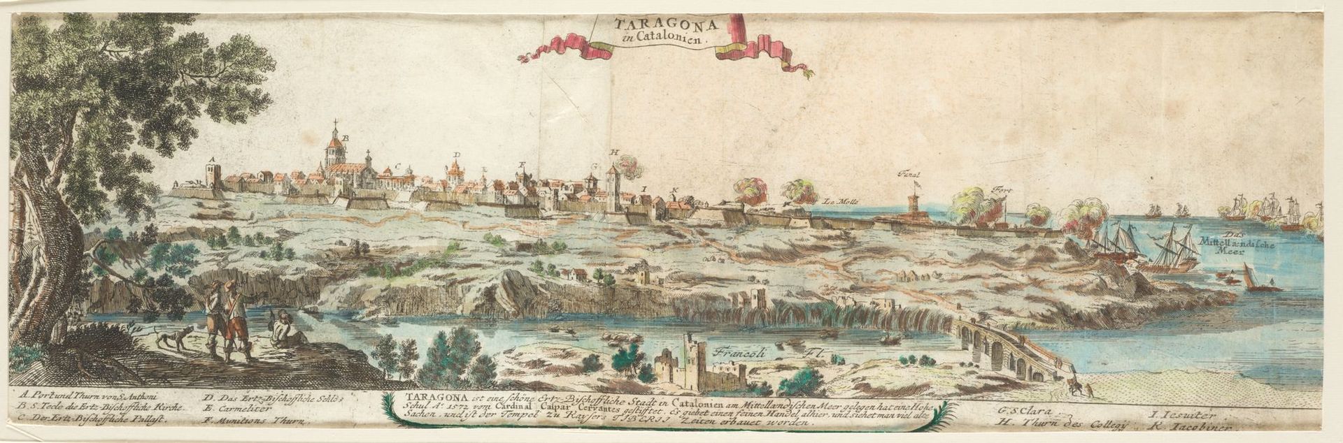 GABRIEL BODENEHR (1678 / 1758) "Taragona in Catalonien" Kupferstichansicht vom r&hellip;