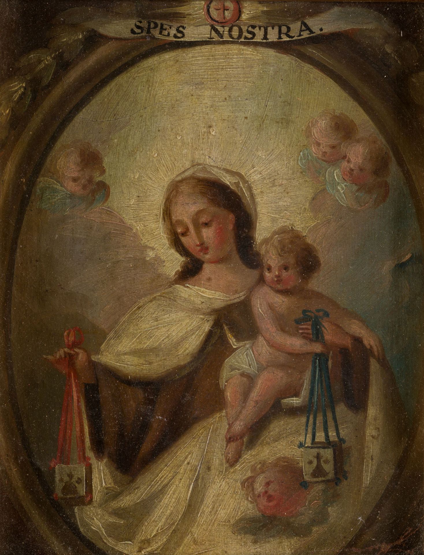 MADRID SCHOOL (C.18th / .) "Virgin of Carmen" Óleo sobre lienzo. 21,5 x 17 cm.