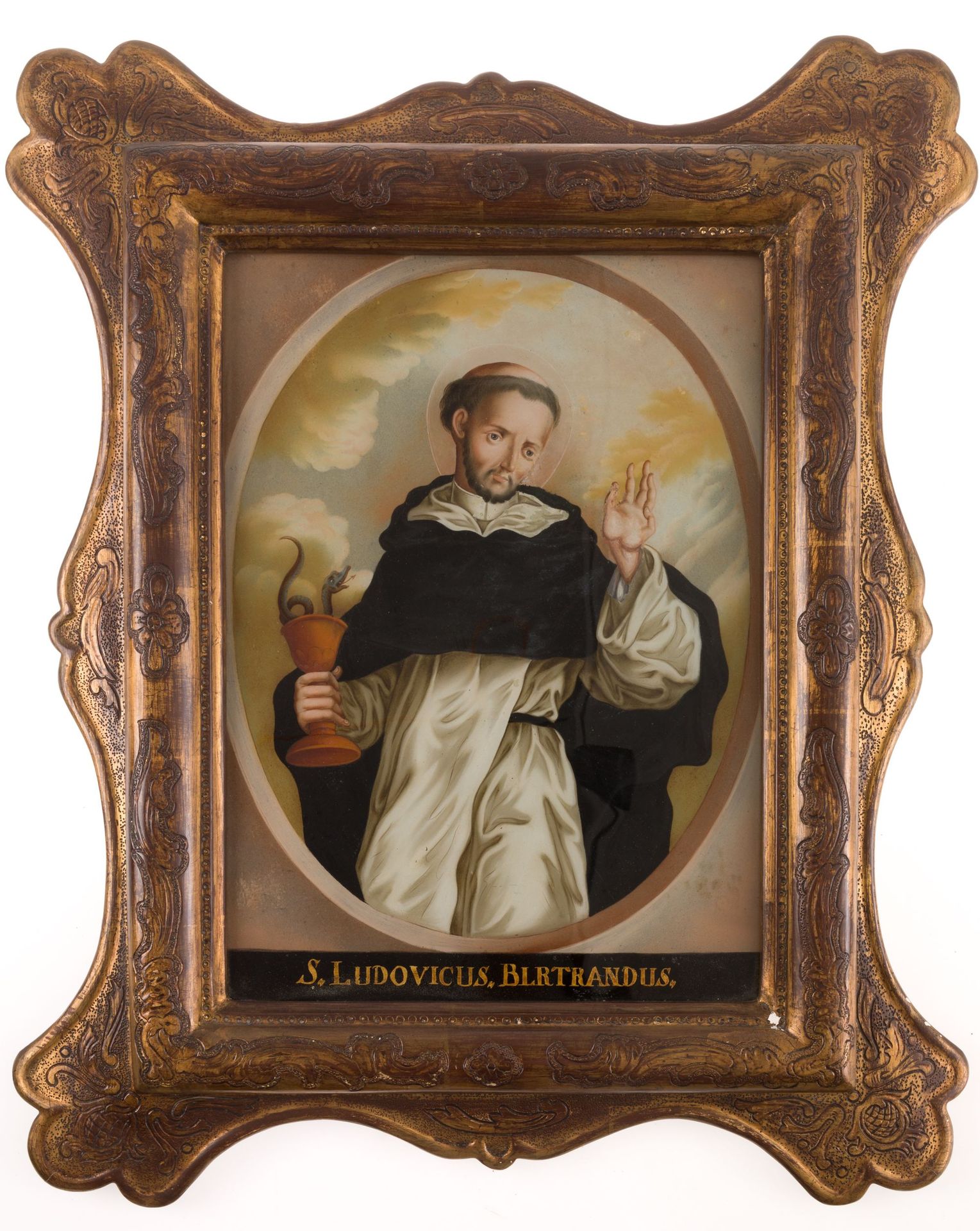 VALENCIA SCHOOL (C. 18th / .) "Saint Luis Beltran" Huile sous verre. 37 x 26 cm.