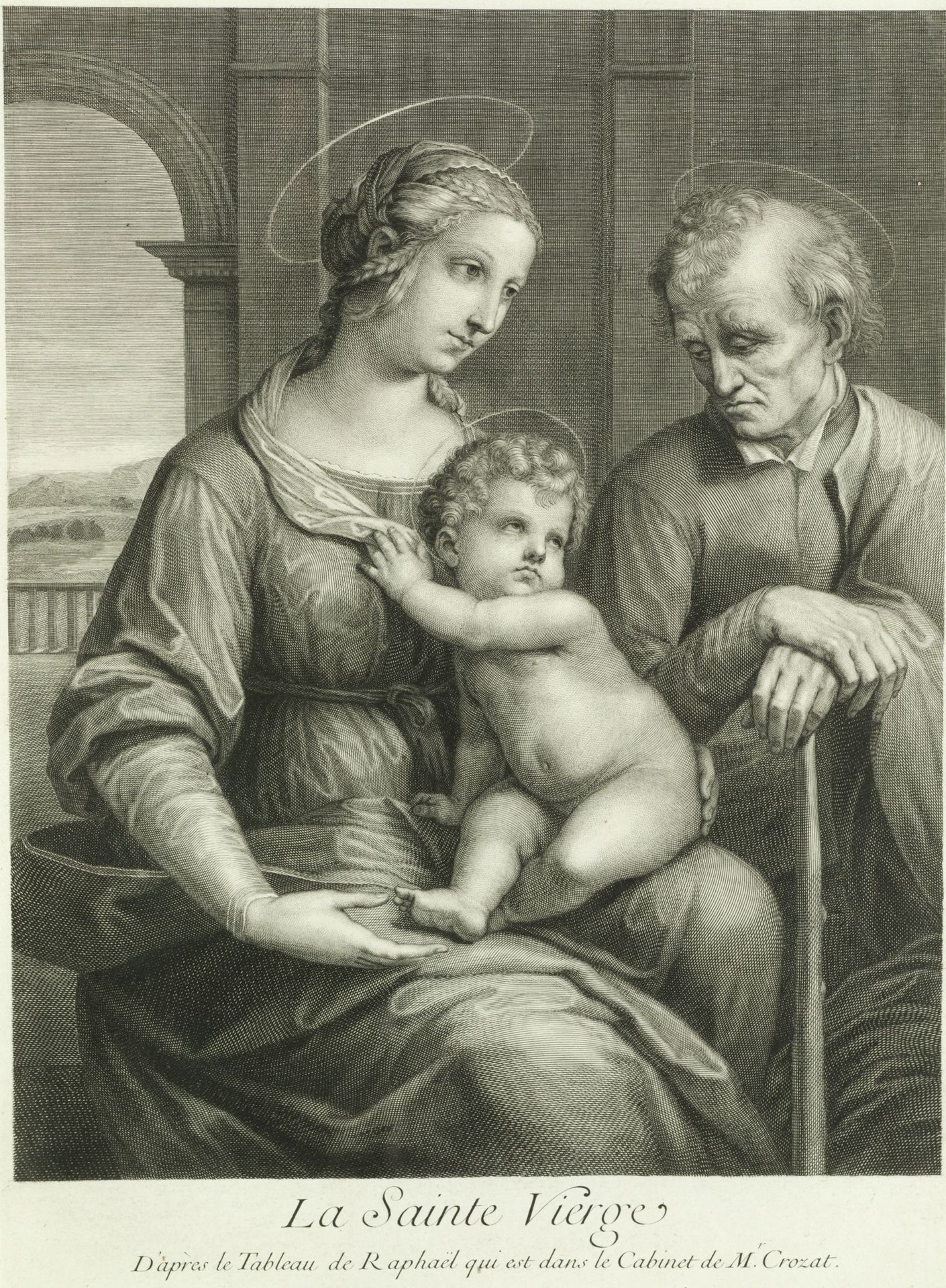 JACQUES CHEREAU ''EL JOVEN" (1688 / 1776) "La Sainte Vierge" 根据拉斐尔-桑齐奥的作品雕刻的版画。 &hellip;