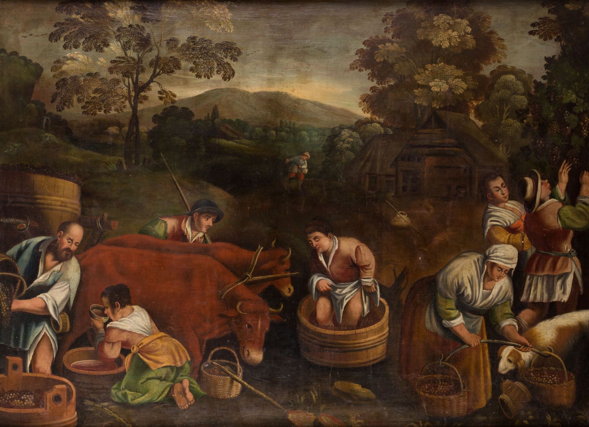FOLLOWER OF LOS BASSANO (C. 17th / C. 18th) "El Otoño" 布面油画。110 x 154 cm