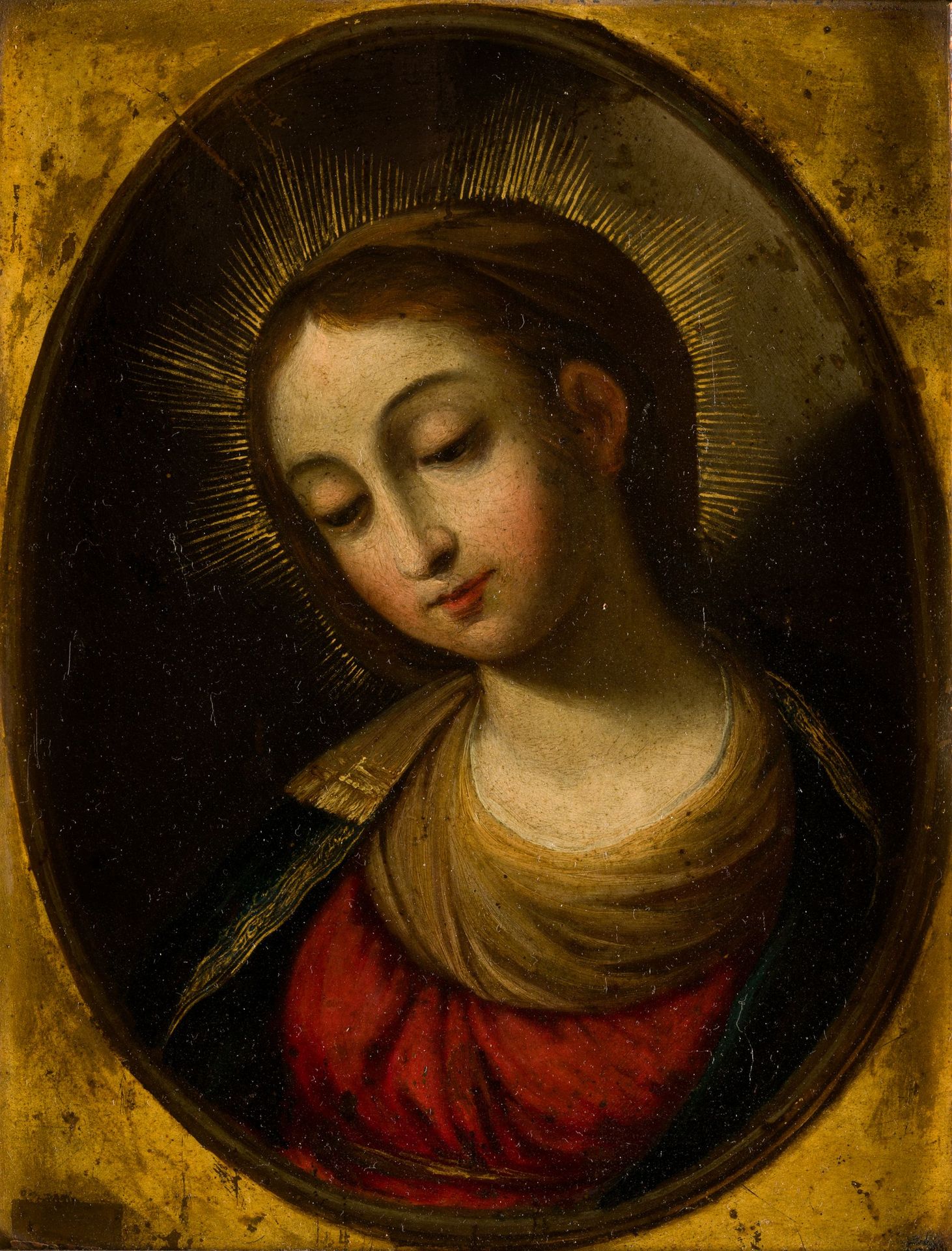 ITALIAN SCHOOL (C. 17th / .) "Virgin of the Annunciation" Olio su rame. 21,5 x 1&hellip;