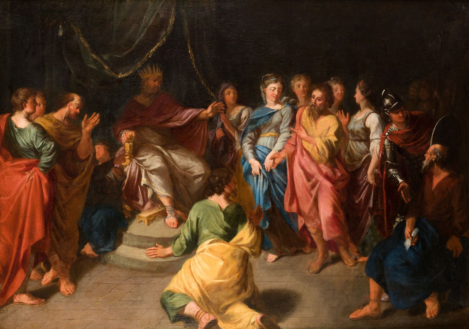 ITALIAN SCHOOL (17th-18th / .) "Esther before Ahasuerus" Olio su tela. 98 x 135 &hellip;