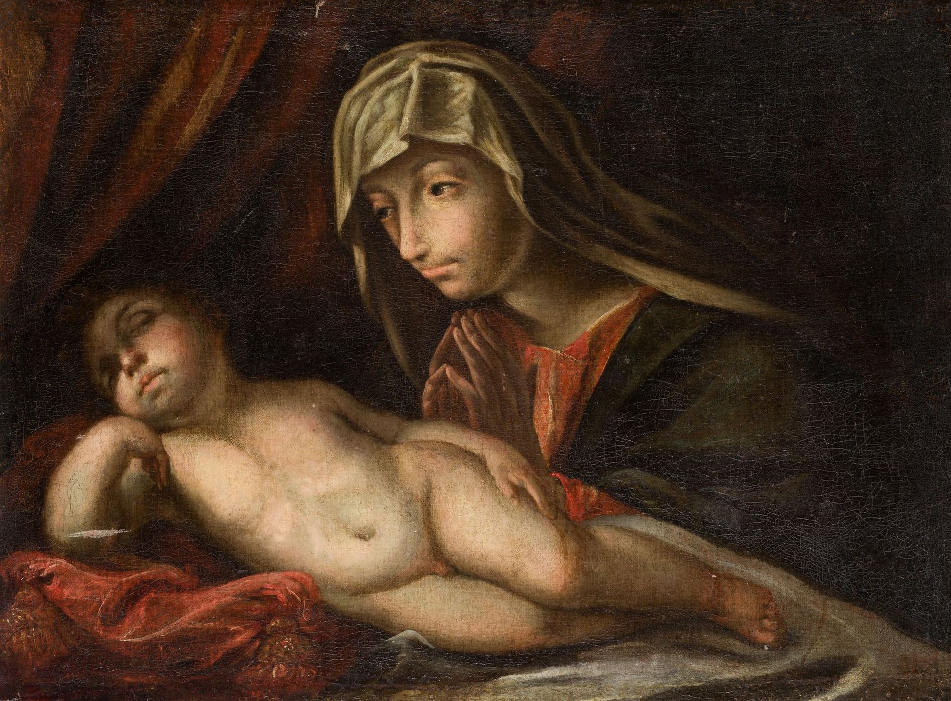 FOLLOWER OF GUIDO RENI (C.17th / .) "Virgin with the sleeping baby" Óleo sobre l&hellip;