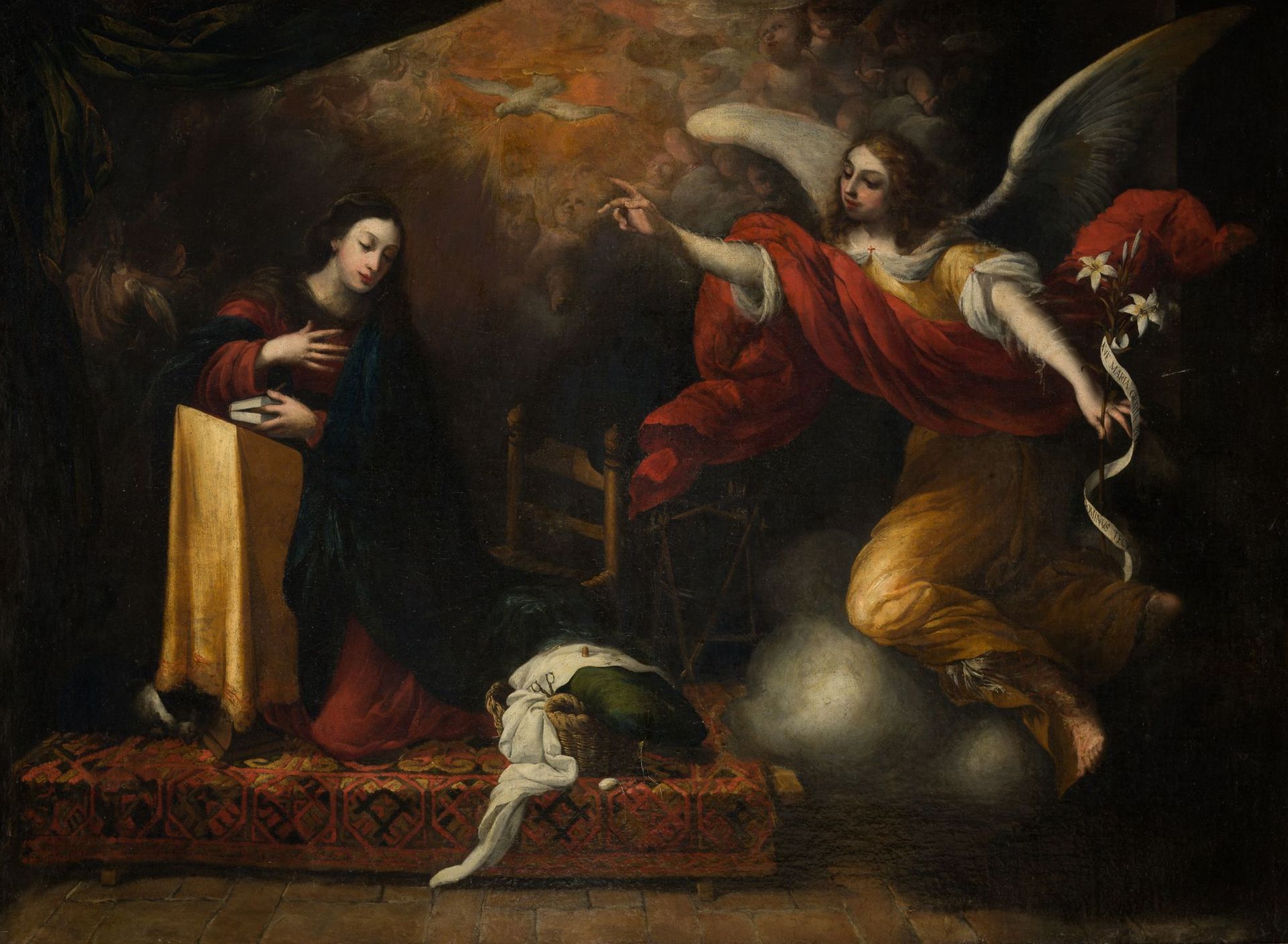 SEVILLA SCHOOL (Late C. 17th - Early C. 18th) "The Annunciation" Oil on canvas. &hellip;