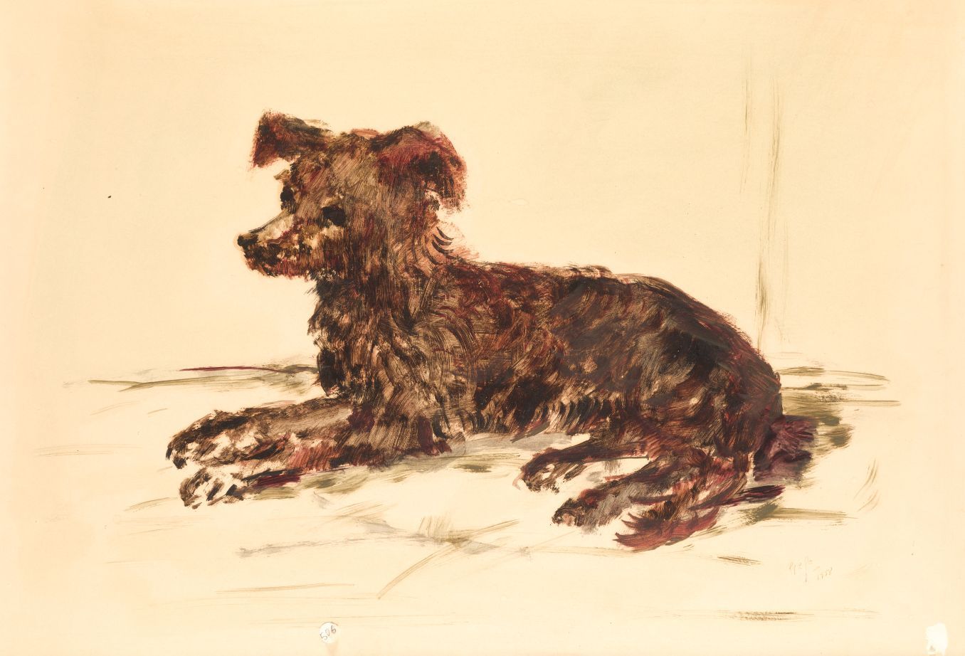 MANUEL PREGO (1915 / 1986) "Dog" 在右下方有签名和日期。纸上有两张贴纸 纸上油画。46 x 63 cm