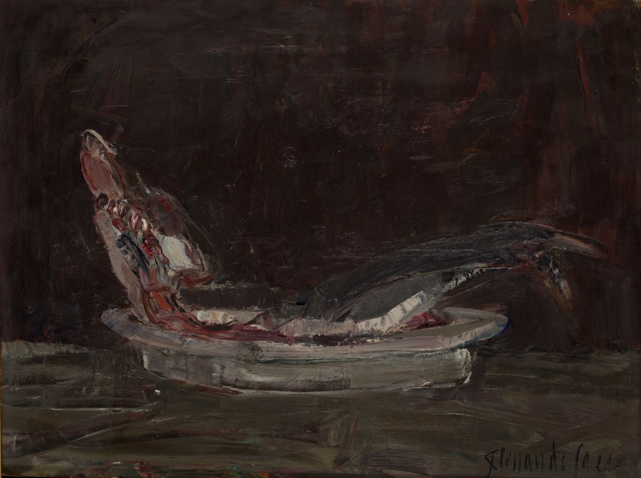 FERNANDO SÁEZ (1921 / 2003) "Still life" 右下角有签名 桌子上有油彩。50 x 66 cm