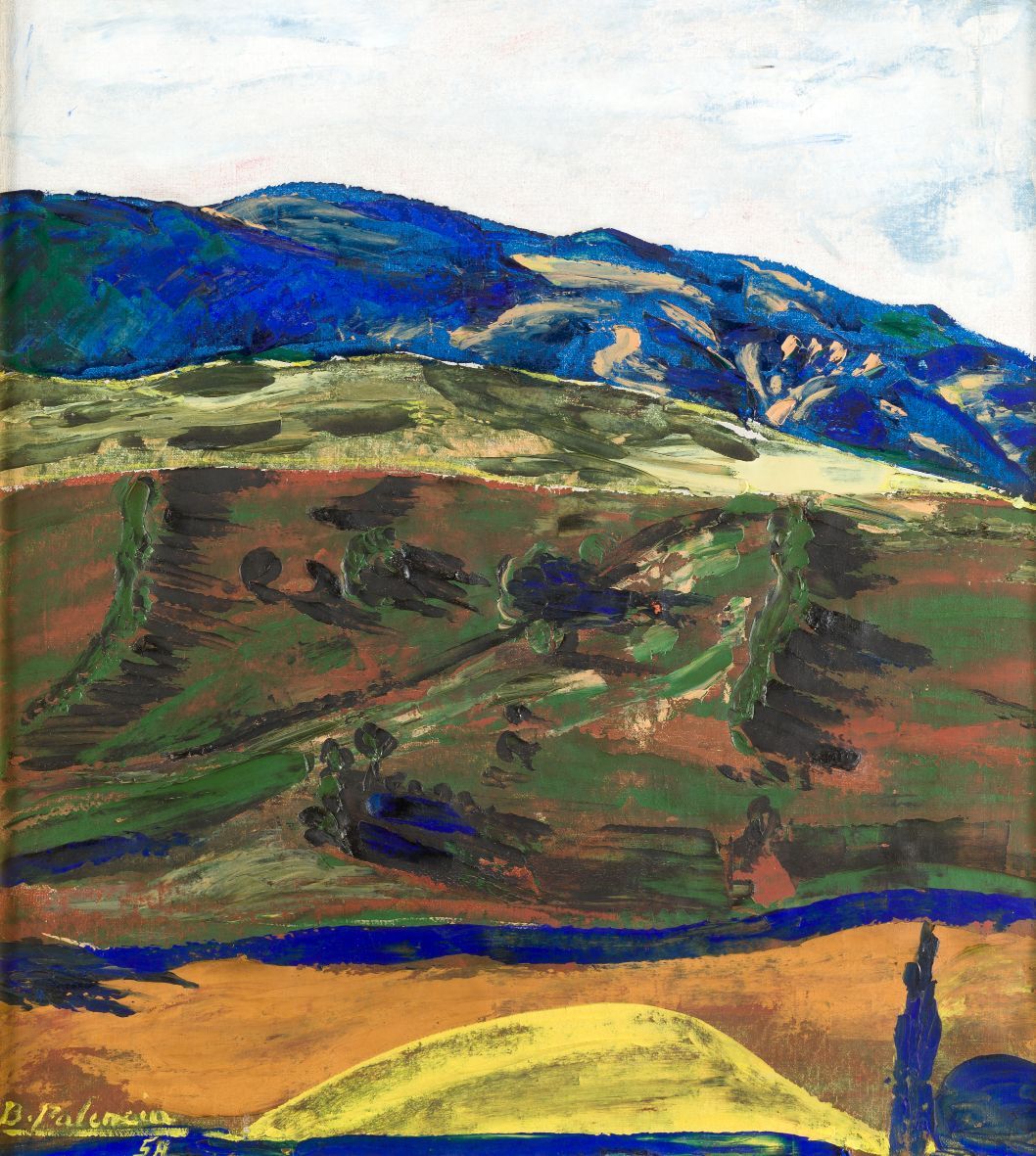 BENJAMÍN PALENCIA (1894 / 1980) "The blue mountain", 1958 左下角有签名和日期 布面油画。55 x 50&hellip;