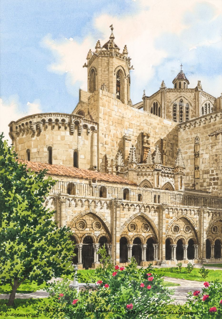 EDUARDO ÁLVAREZ-ESCARPIZO (C.20th / .) "Tarragona Cathedral seen from the cloist&hellip;
