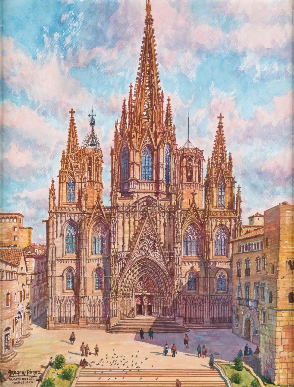 GREGORI PEREZ GUTIERREZ (C.20th / .) "The Cathedral", 2009 标题，刻有 "巴塞罗那"，左下角有日期和签&hellip;