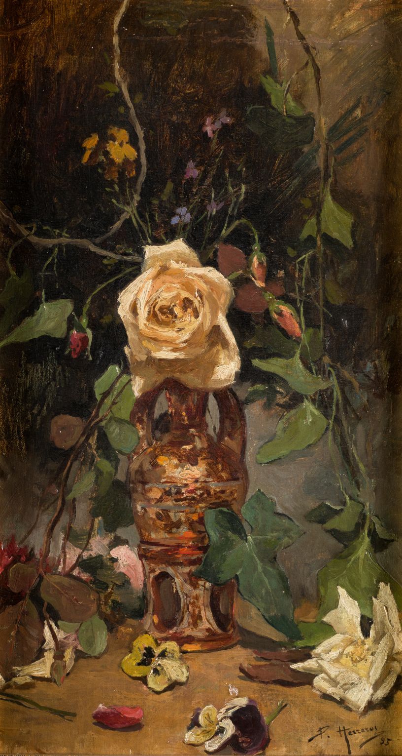 PRUDENCIO HERREROS AMAT (1873 / 1934) "Vase with flowers", 1895 布面油画。43 x 24,5厘米&hellip;