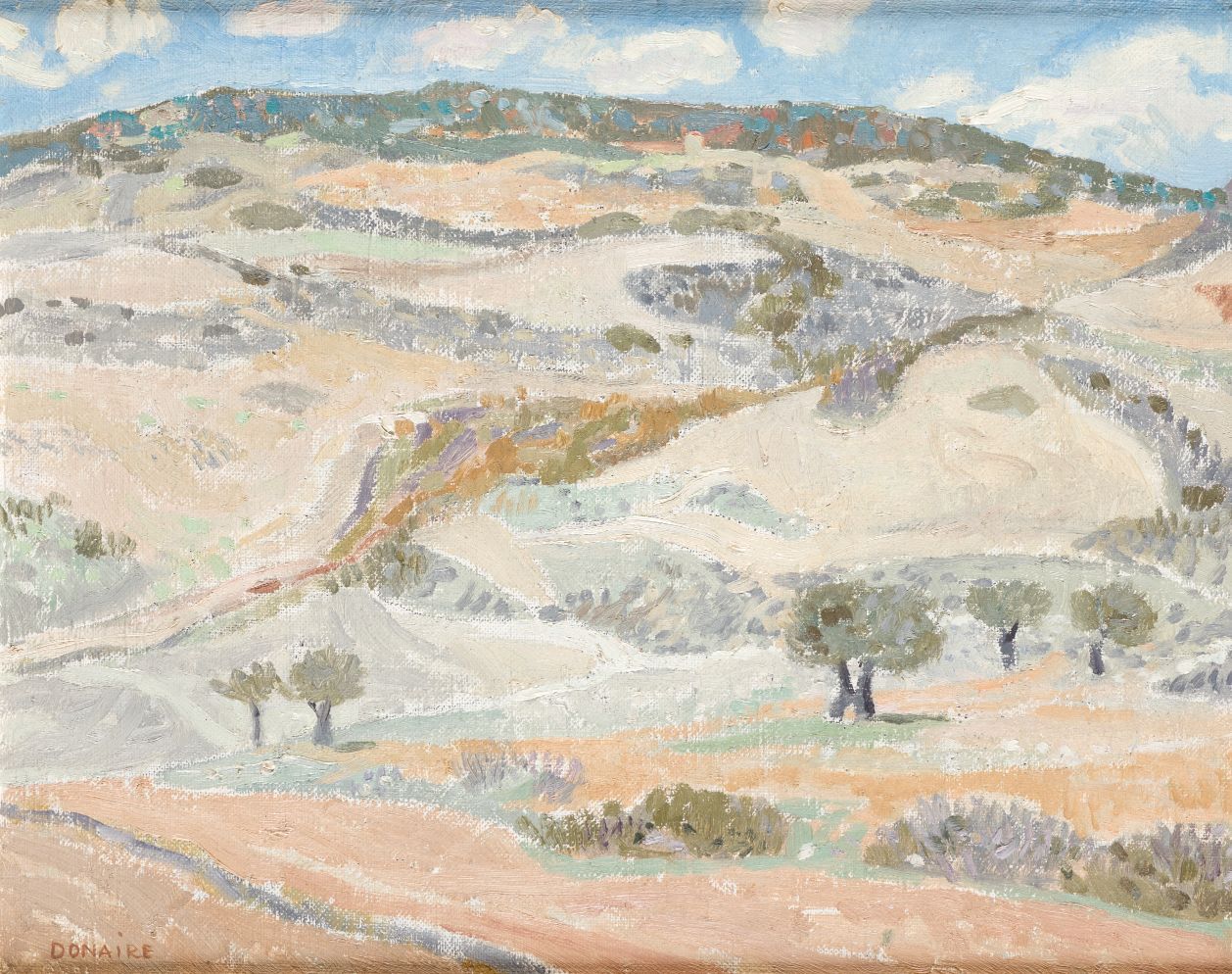 JOAQUÍN GARCÍA DONAIRE (1926 / 2003) "Hunting lands" 左下角有签名 布面油画板 32, 5 x 41 cm