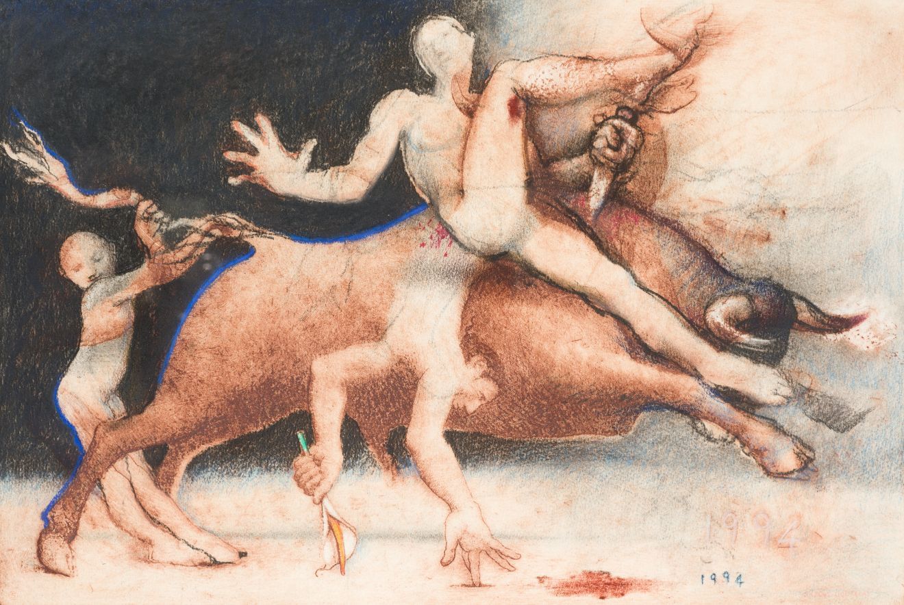 MATÍAS QUETGLAS (1946 / .) "The tragic bull V", 1994 日期在右下角。背面有马德里Juan Gris画廊的标签&hellip;